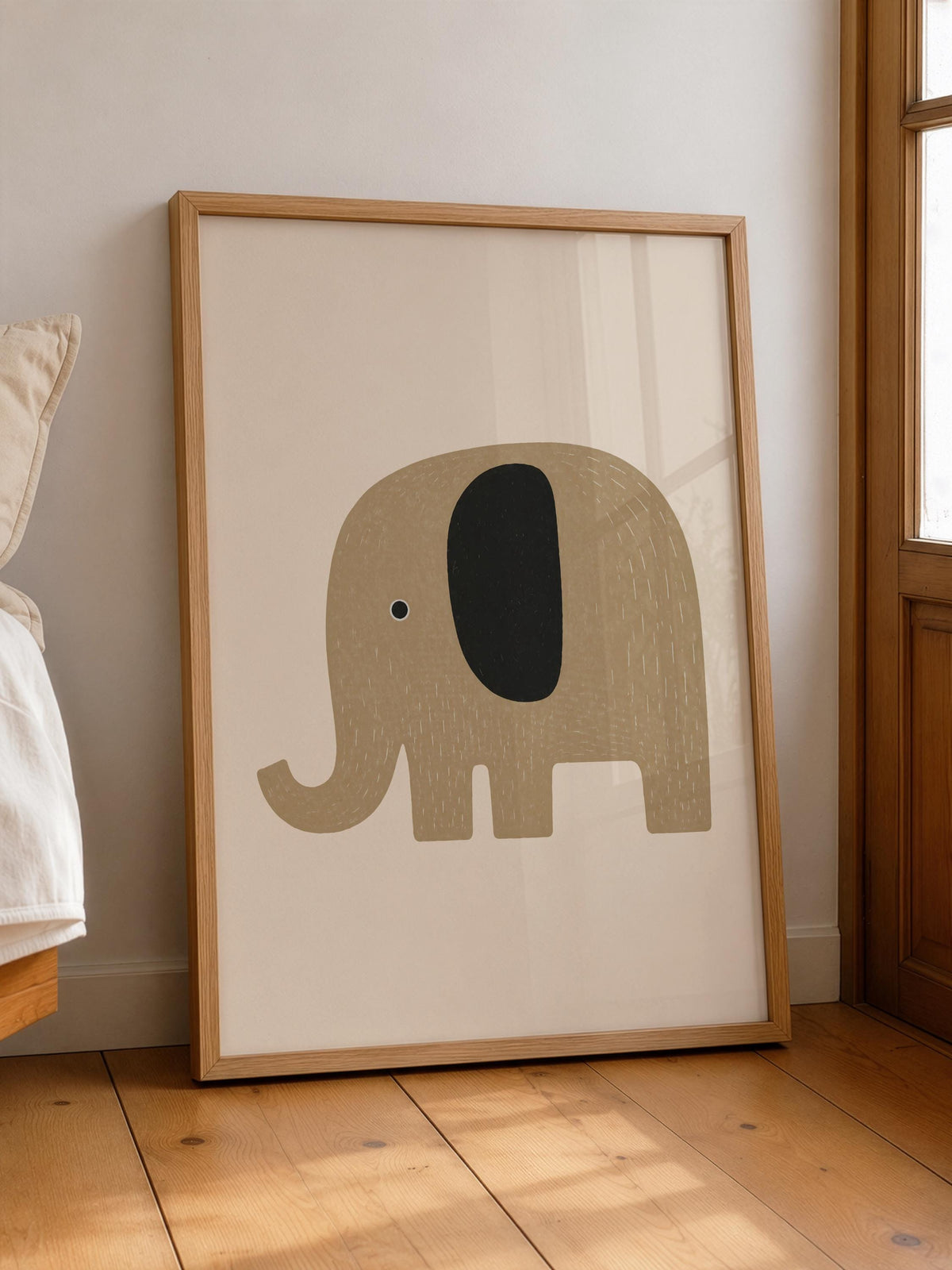 Hand-Painted Elephant Print | Scandinavian Minimalist Nursery Decor | Framed or Unframed
