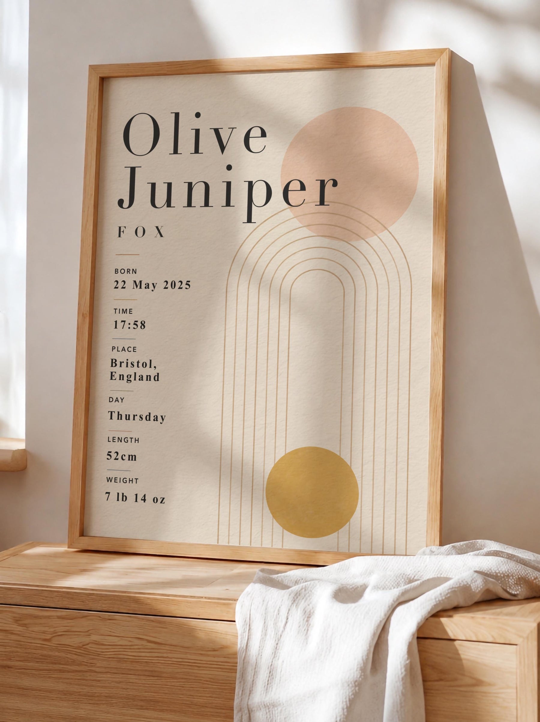 Personalised Birth Record Print | Modern Nursery Wall Art | Framed or Unframed