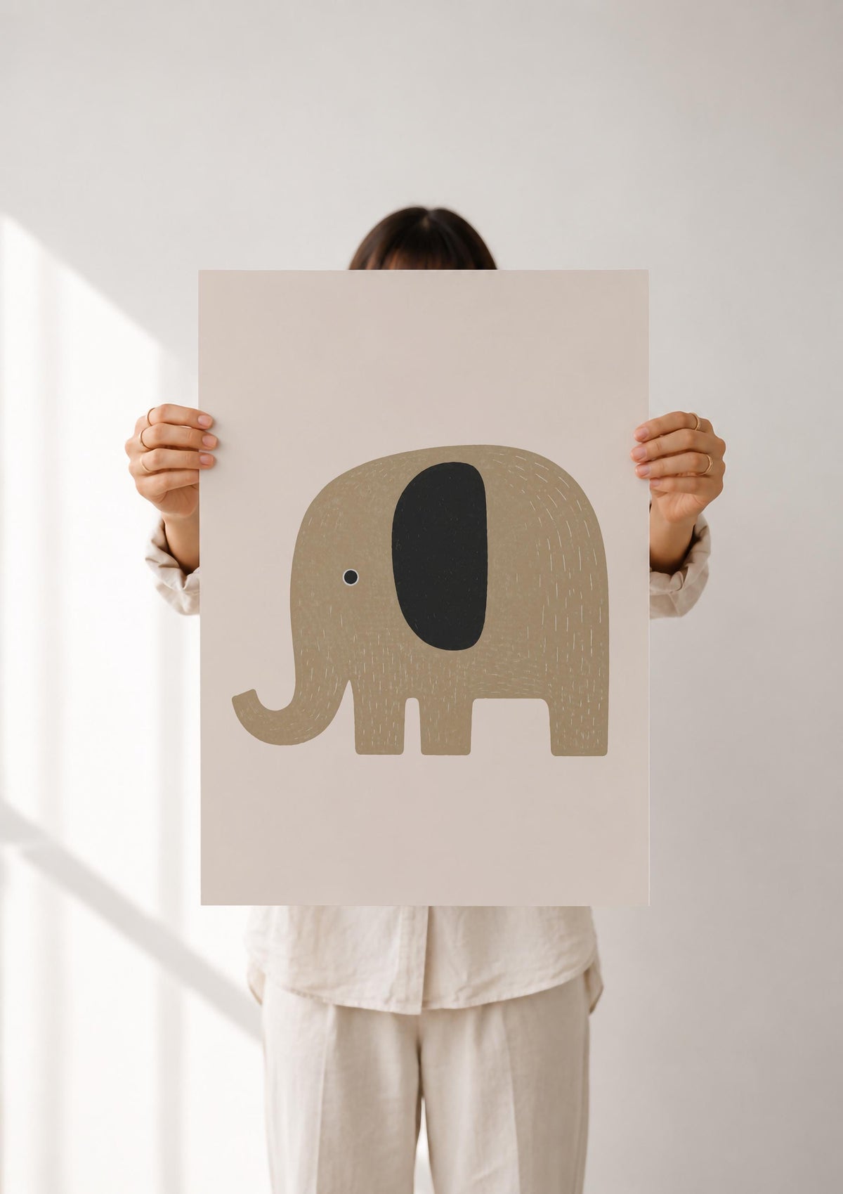 Hand-Painted Elephant Print | Scandinavian Minimalist Nursery Decor | Framed or Unframed