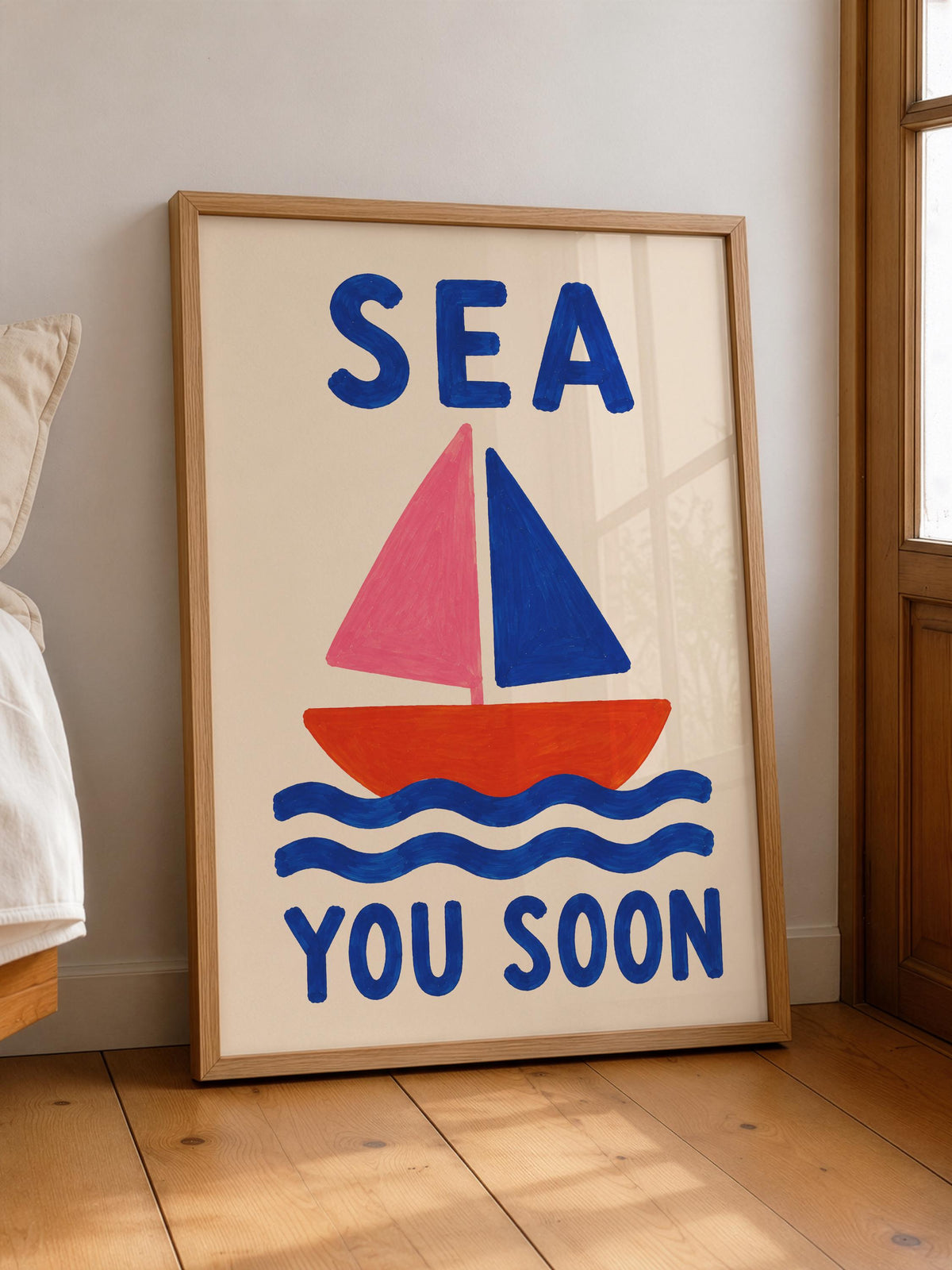 Sea You Soon Sailboat Print | Hand-Painted Coastal Wall Art | Framed or Unframed