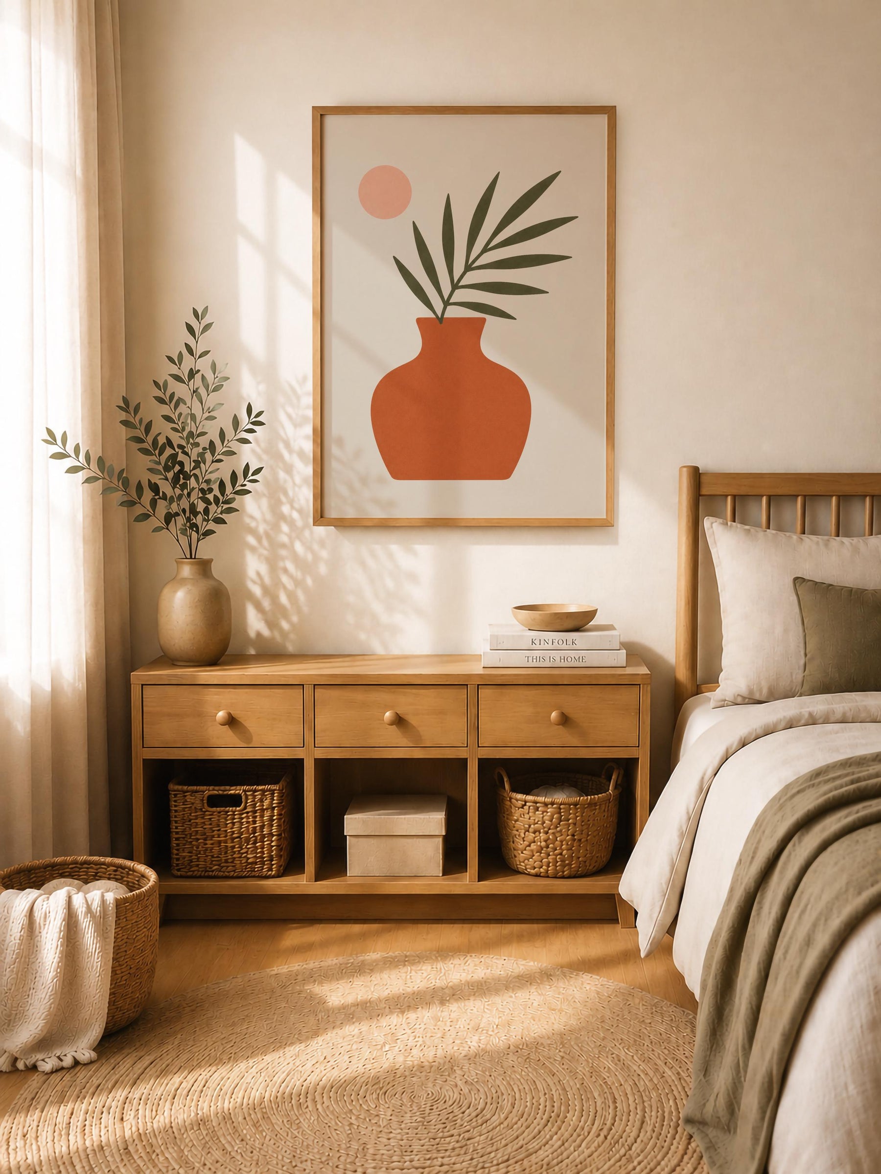 Vela Palm Leaf Vase Print | Minimalist Botanical Terracotta Wall Art | Framed or Unframed