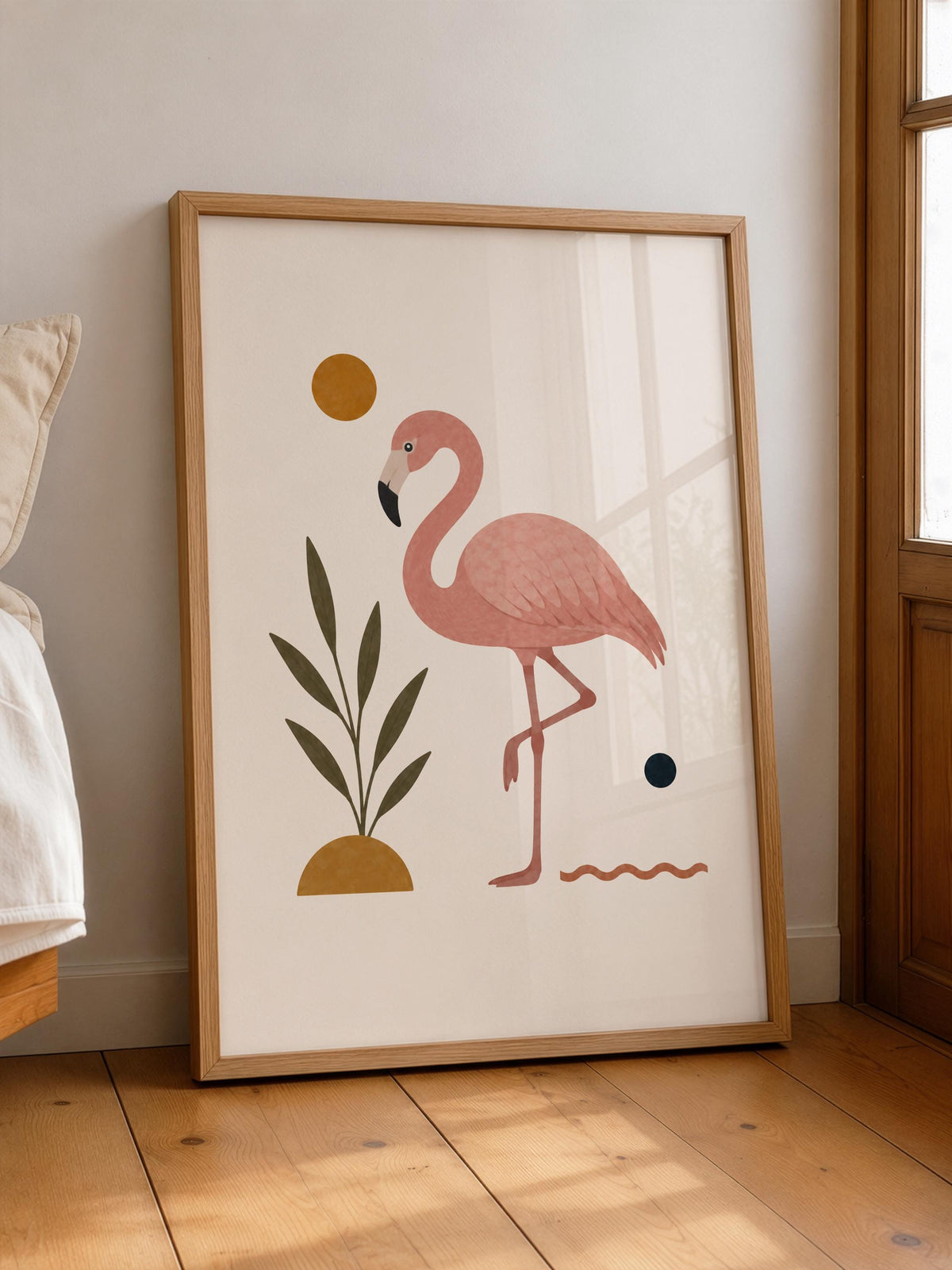 Personalised Flamingo Nursery Print, Modern Playroom Tropical Bird Wall Art, Framed or Unframed Poster