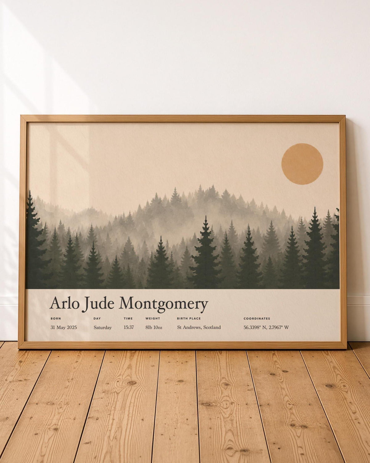 Personalised Birth Story Landscape Print | Forest Hills Nursery Wall Art | Framed or Unframed