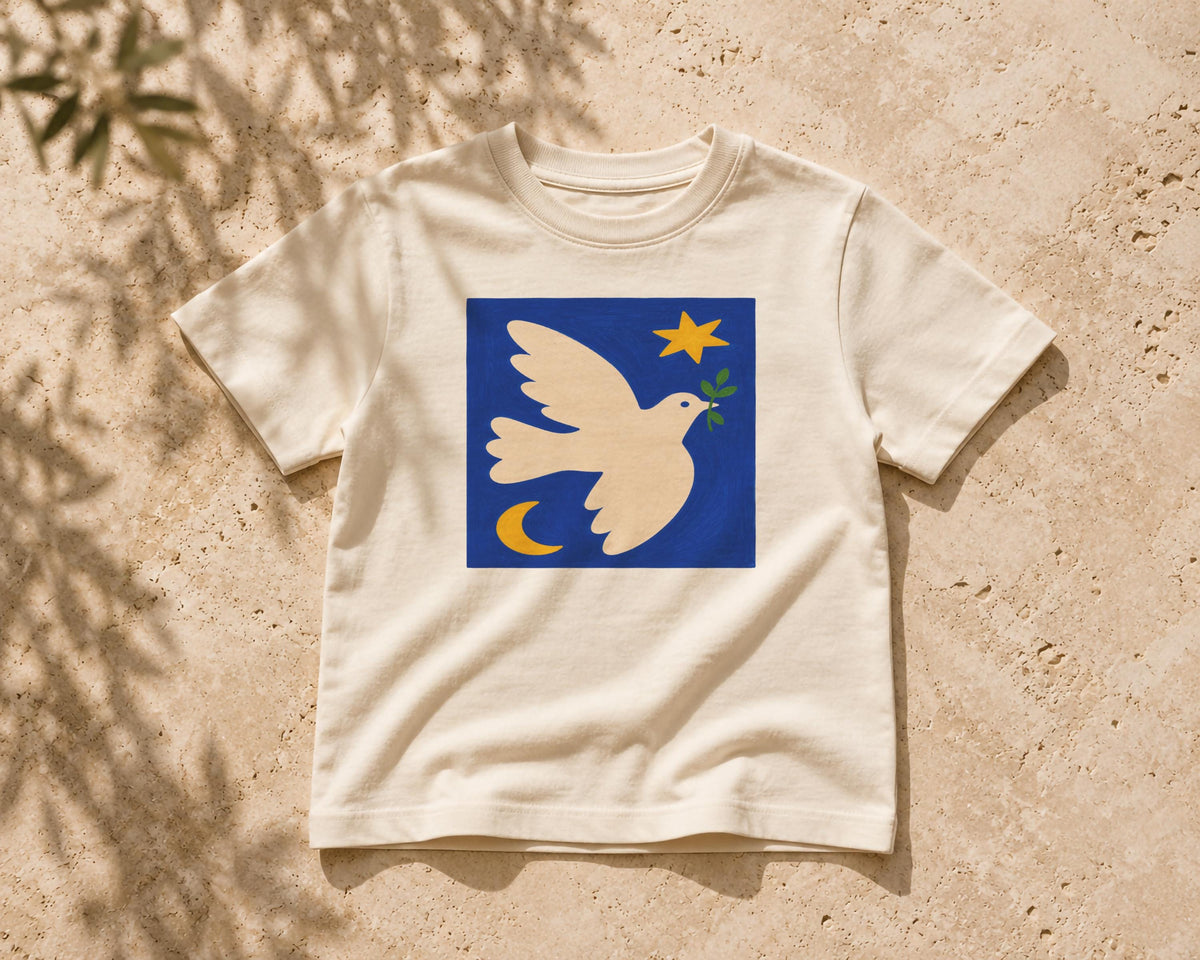 Folk Art Bird Kids T-Shirt | Organic Cotton, Hand-Painted Peace Dove Graphic Tee
