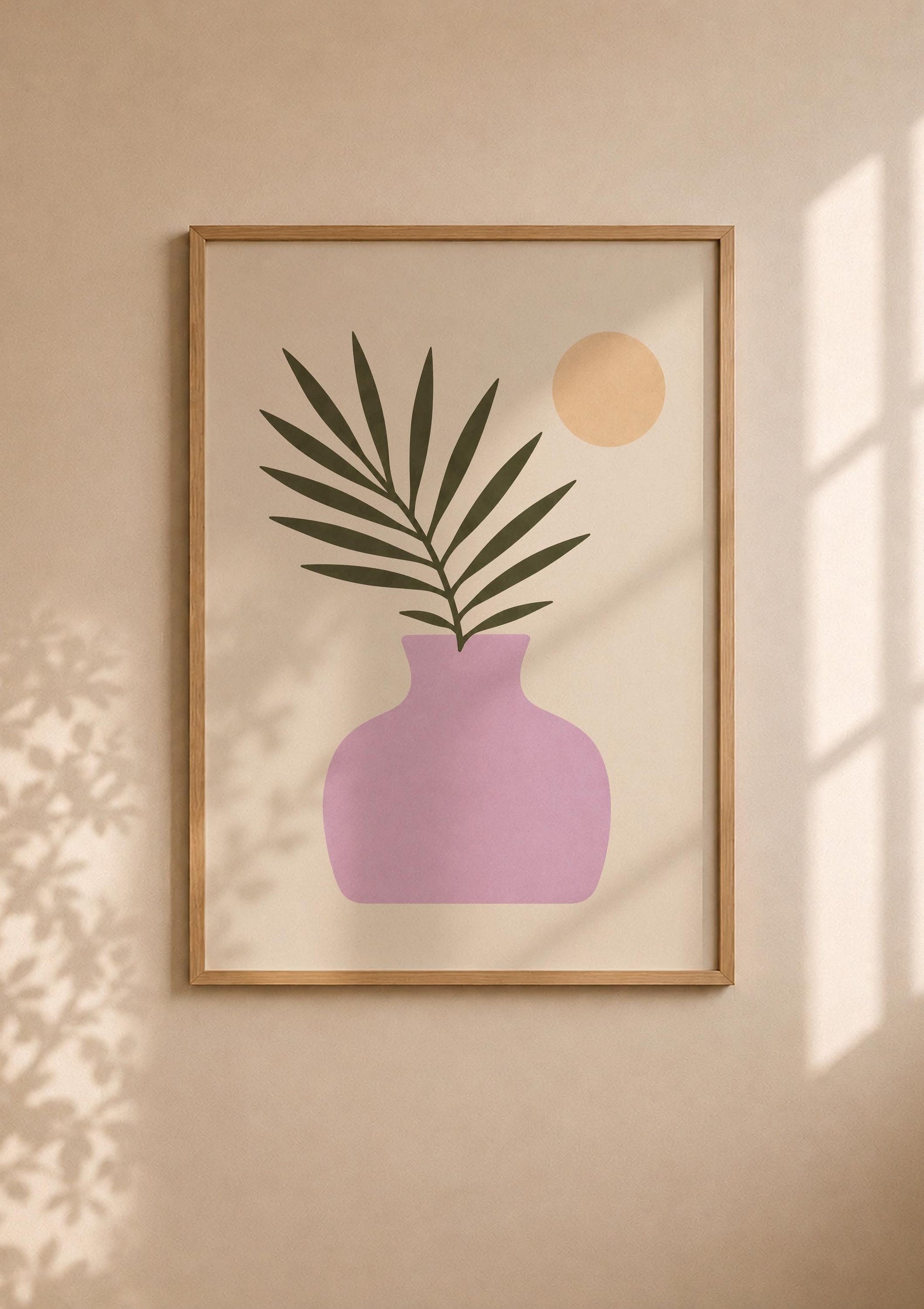 Moonlit Palmera Palm Frond Print | Minimalist Botanical Vase Wall Art | Framed or Unframed