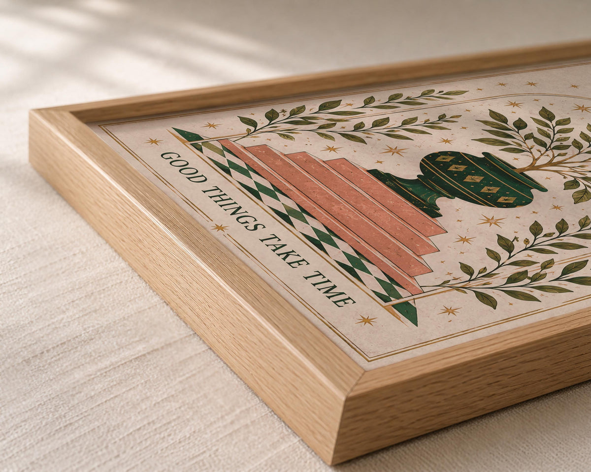 Grow Slowly Olive Tree Botanical Print | Inspirational Celestial Folk Nursery Wall Art | Framed or Unframed
