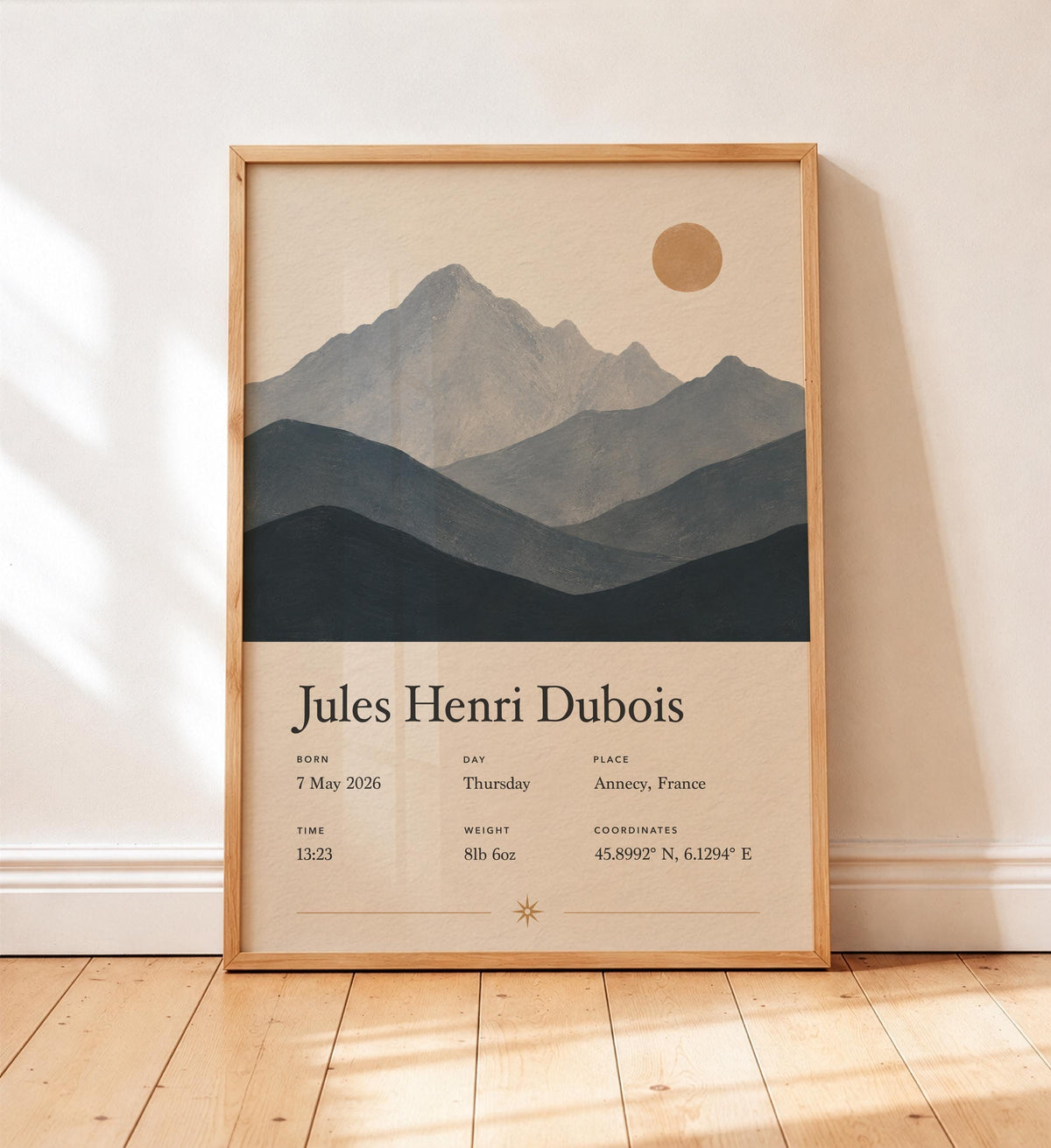 Personalised Birth Story Print | Mountain Landscape Nursery Wall Art | Framed or Unframed