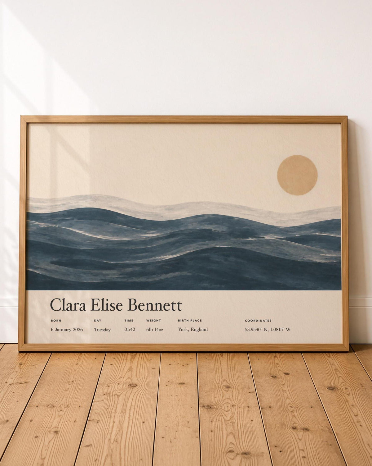 Personalised Birth Story Landscape Print | Ocean Seascape Nursery Wall Art | Framed or Unframed