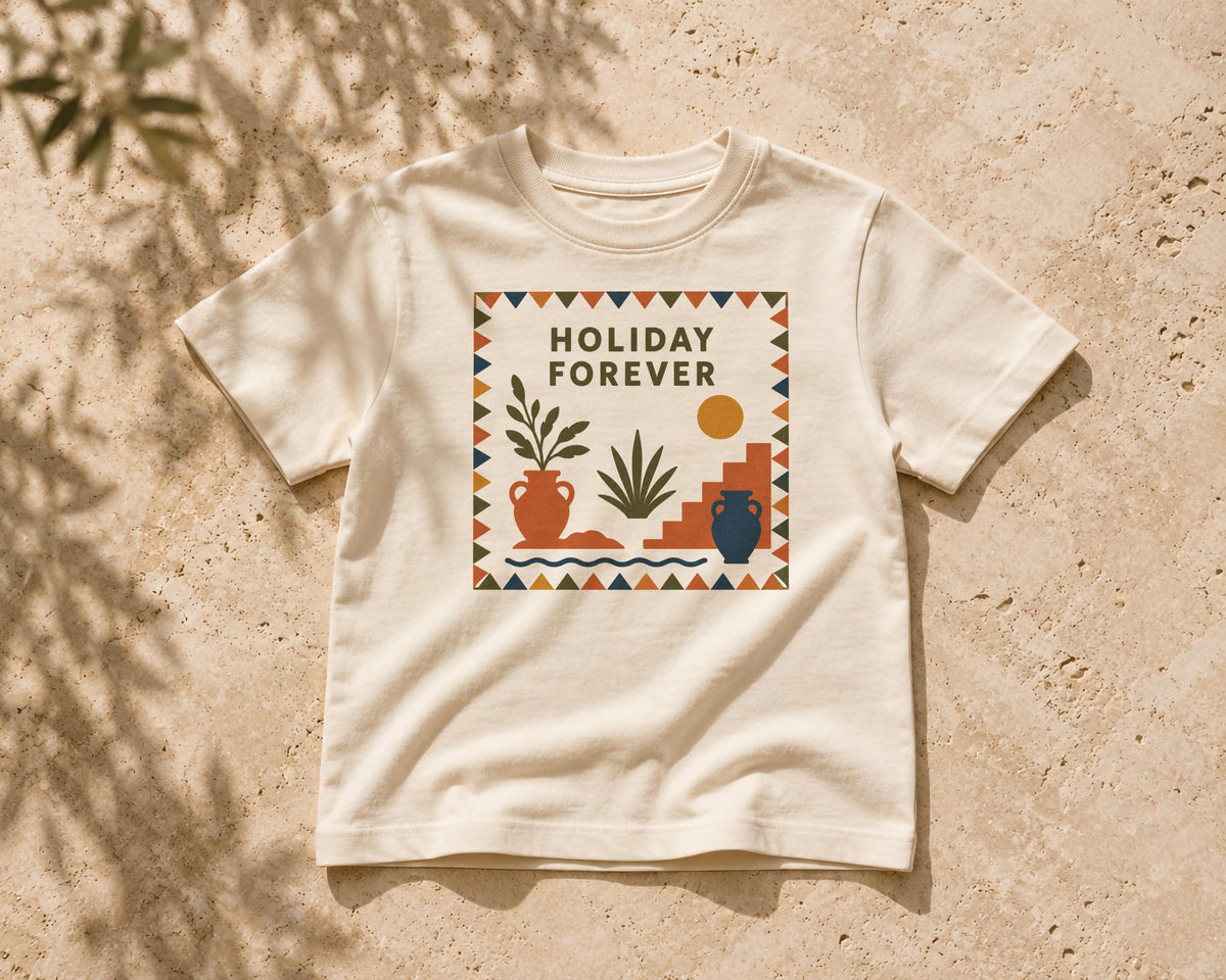 Kids Organic Cotton T-Shirt | Mediterranean Graphic Tee, Summer Holiday Clothing
