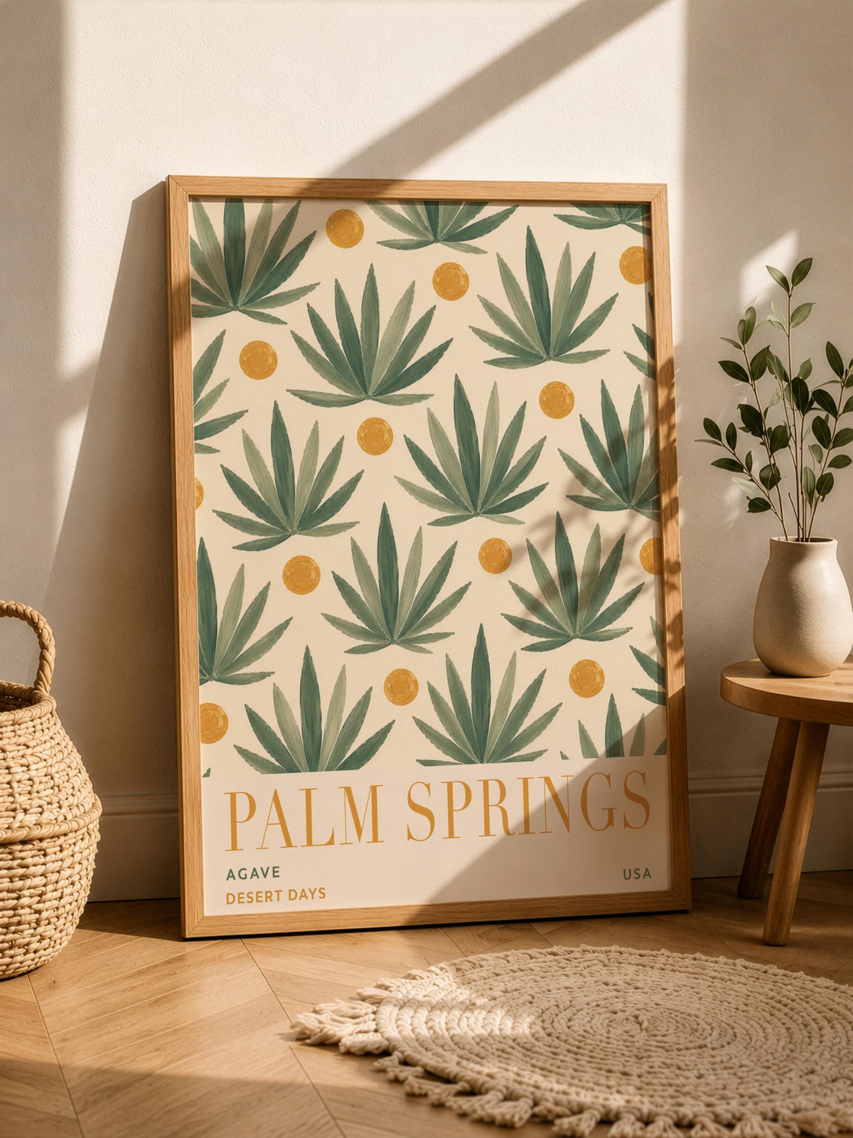 Palm Springs Agave Print | Mid-Century Hand-Painted Desert Botanical Wall Art | Framed or Unframed