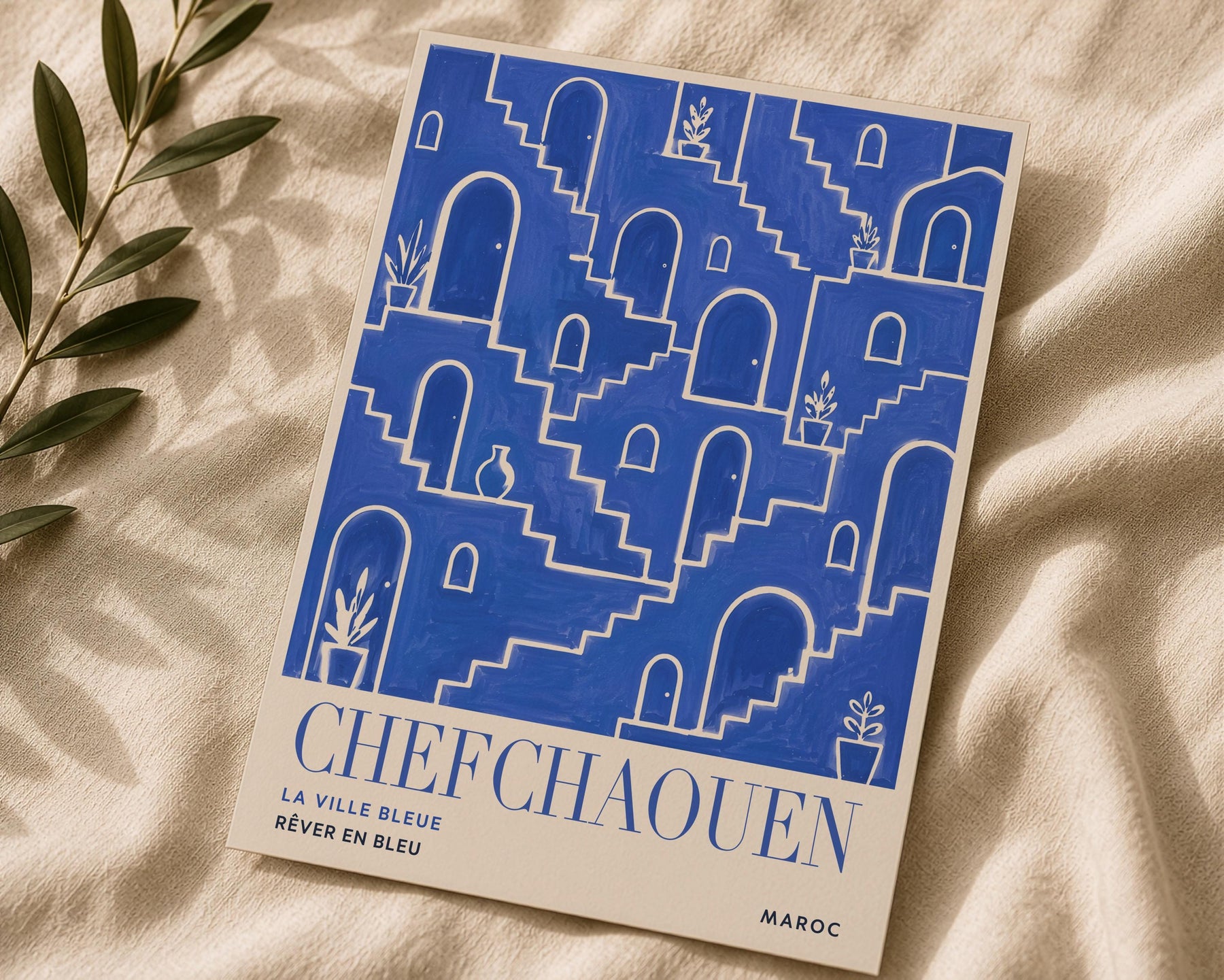 Chefchaouen Morocco Travel Poster | Blue City Wall Art, Mediterranean Decor | Framed or Unframed