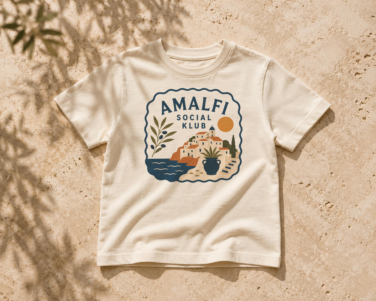Kids Organic Cotton T-Shirt | Amalfi Coast Graphic Tee, Summer Holiday Shirt