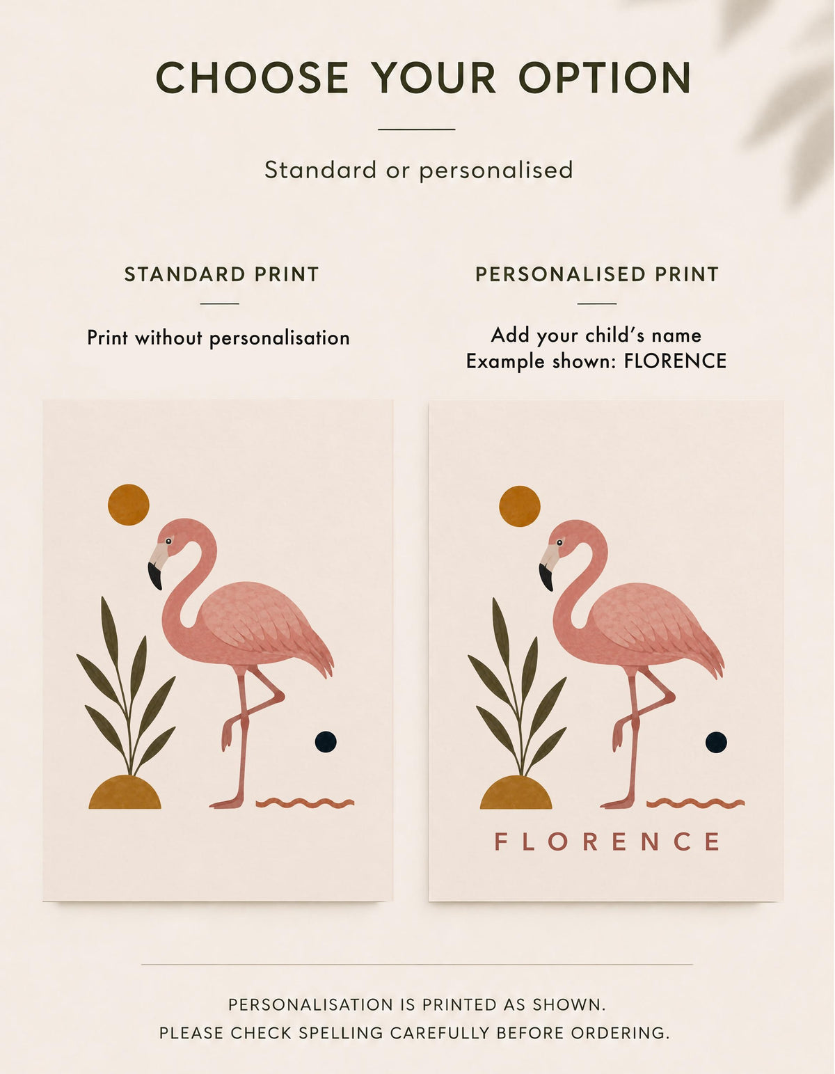 Personalised Flamingo Nursery Print, Modern Playroom Tropical Bird Wall Art, Framed or Unframed Poster