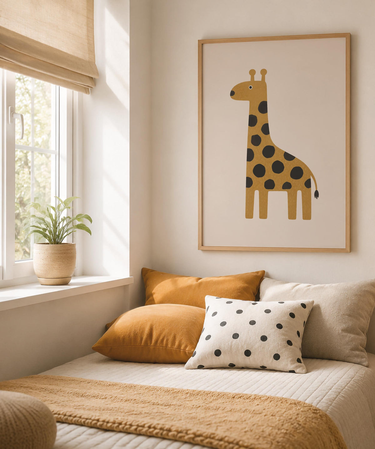 Hand-Painted Giraffe Wall Art Print | Scandinavian Safari Animal Print, Neutral Kids Room & Nursery Decor