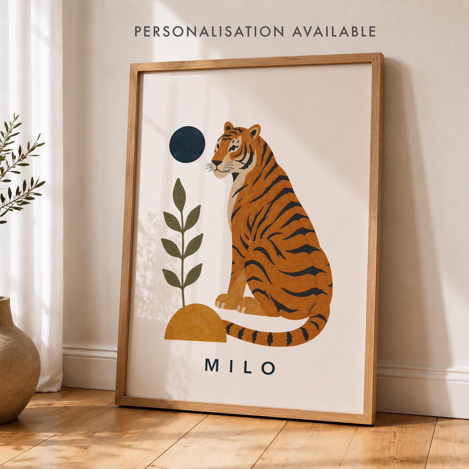 Personalised Tiger Nursery Print | Jungle Animal Illustrated Wall Art | Framed or Unframed