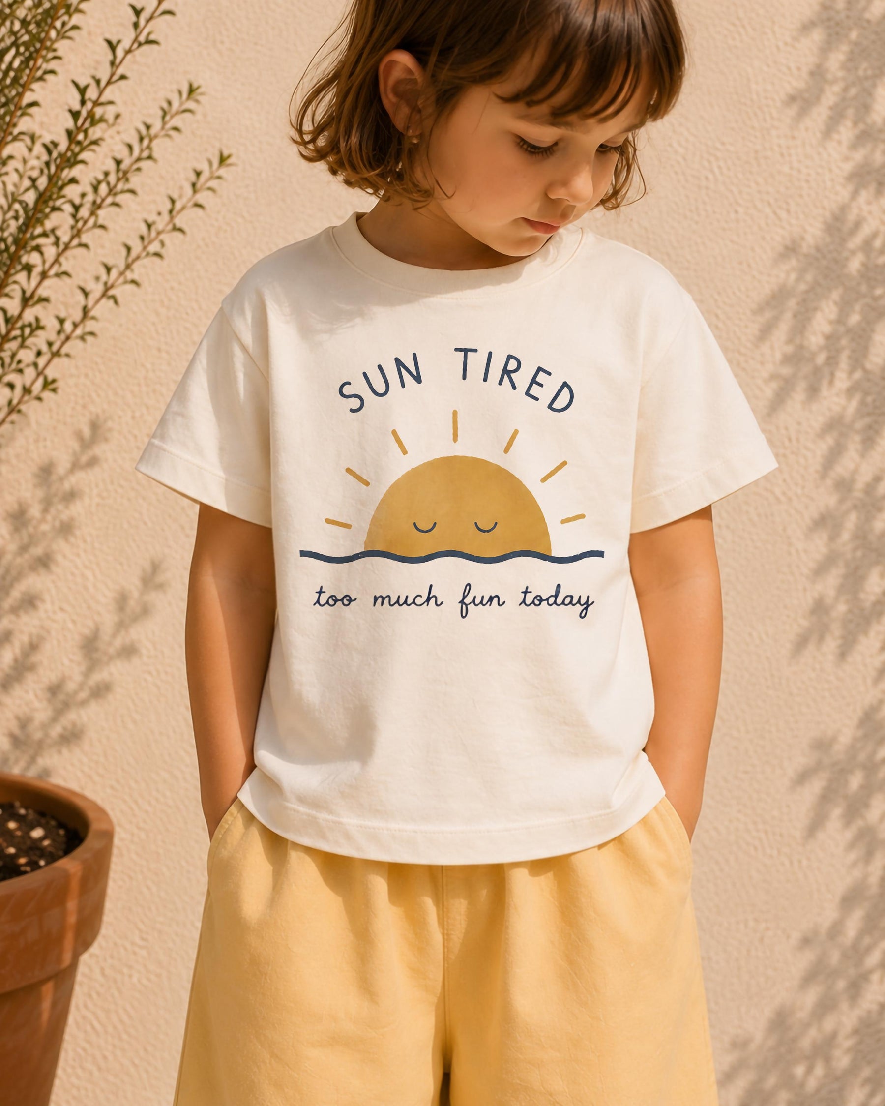 Sun Tired Kids T-Shirt - Organic Cotton Children’s Sunshine Graphic Tee, Summer Kids Clothing