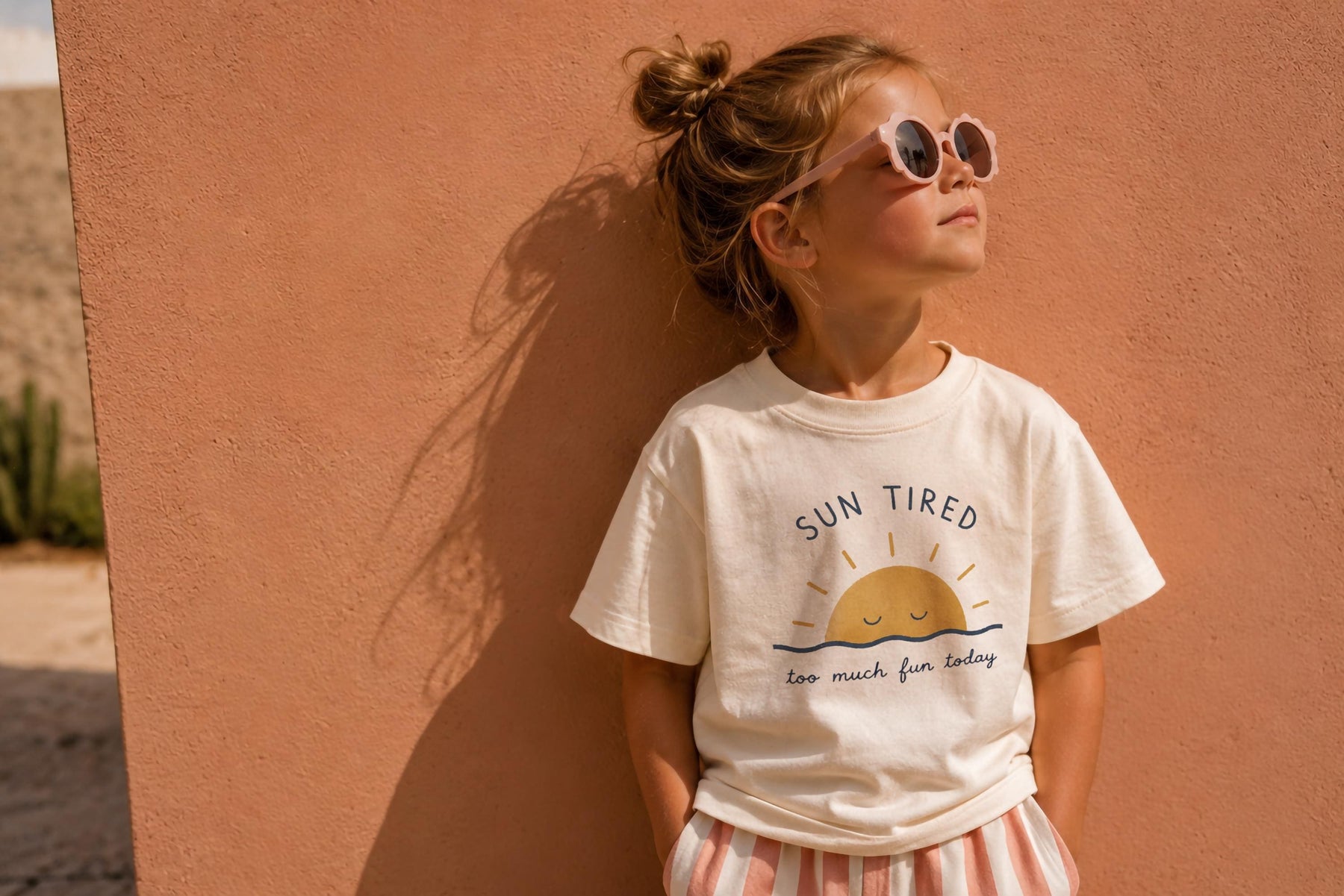 Sun Tired Kids T-Shirt - Organic Cotton Children’s Sunshine Graphic Tee, Summer Kids Clothing