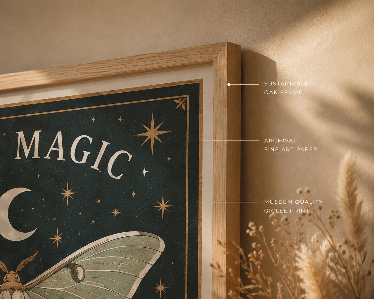 Find Magic Celestial Moth Nursery Print | Inspirational Magic Folk Art Nature Illustration | Framed or Unframed