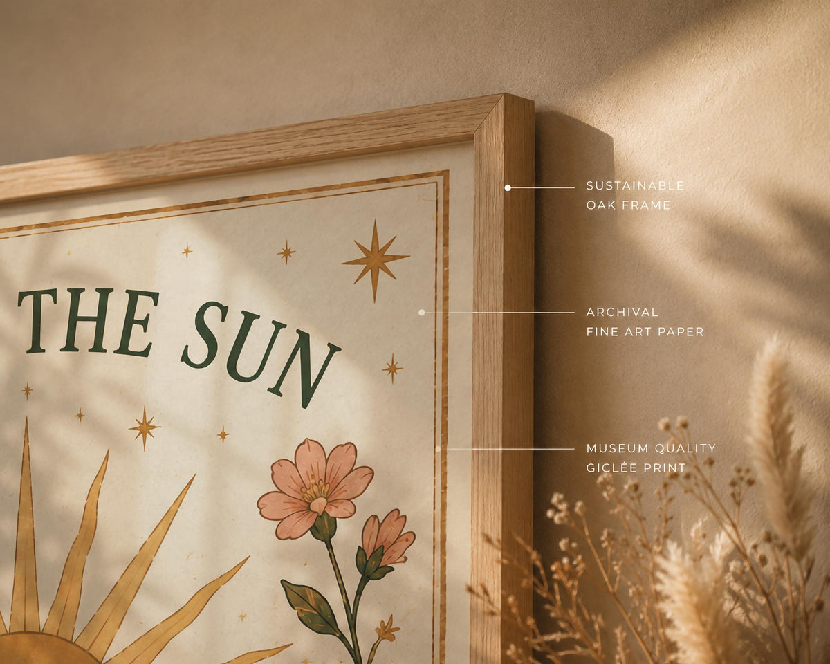 Catch The Sun Print | Inspirational Celestial Nursery Wall Art, Folk Landscape Illustration, Framed or Unframed