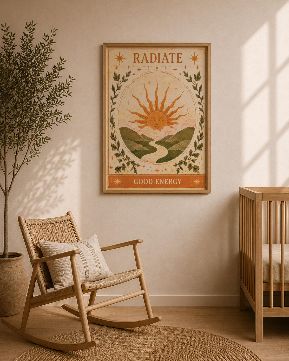 Radiate Good Energy Sun Print | Inspirational Wall Art, Celestial Folk Illustration | Framed or Unframed