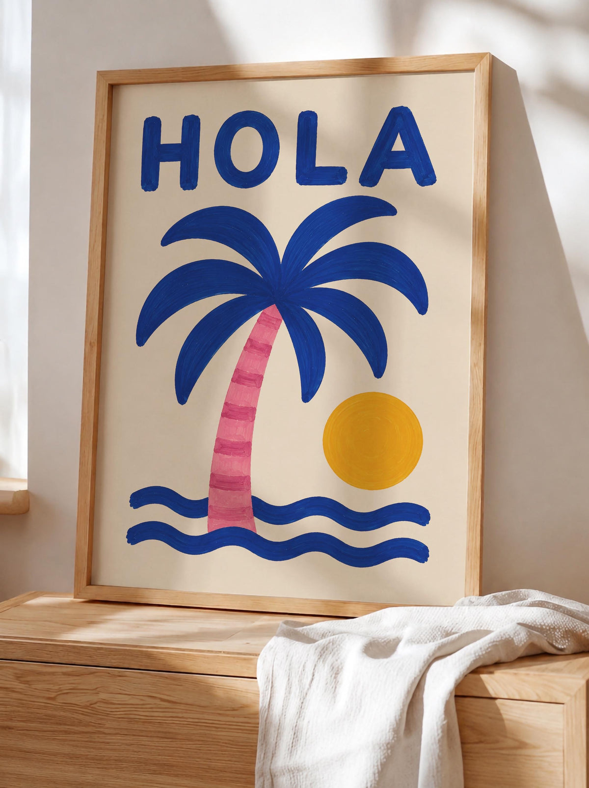 Hola Palm Tree Art Print | Colourful Hand-Painted Coastal Wall Art | Framed or Unframed