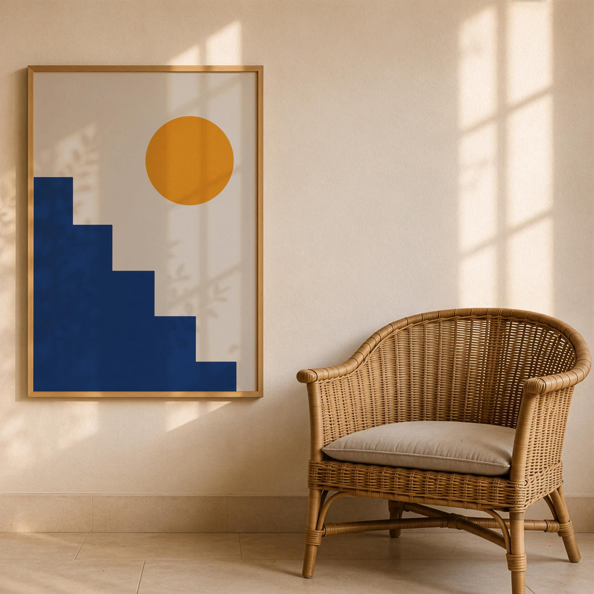 Ascend Abstract Steps Print | Mediterranean Geometric Landscape Wall Art | Framed or Unframed