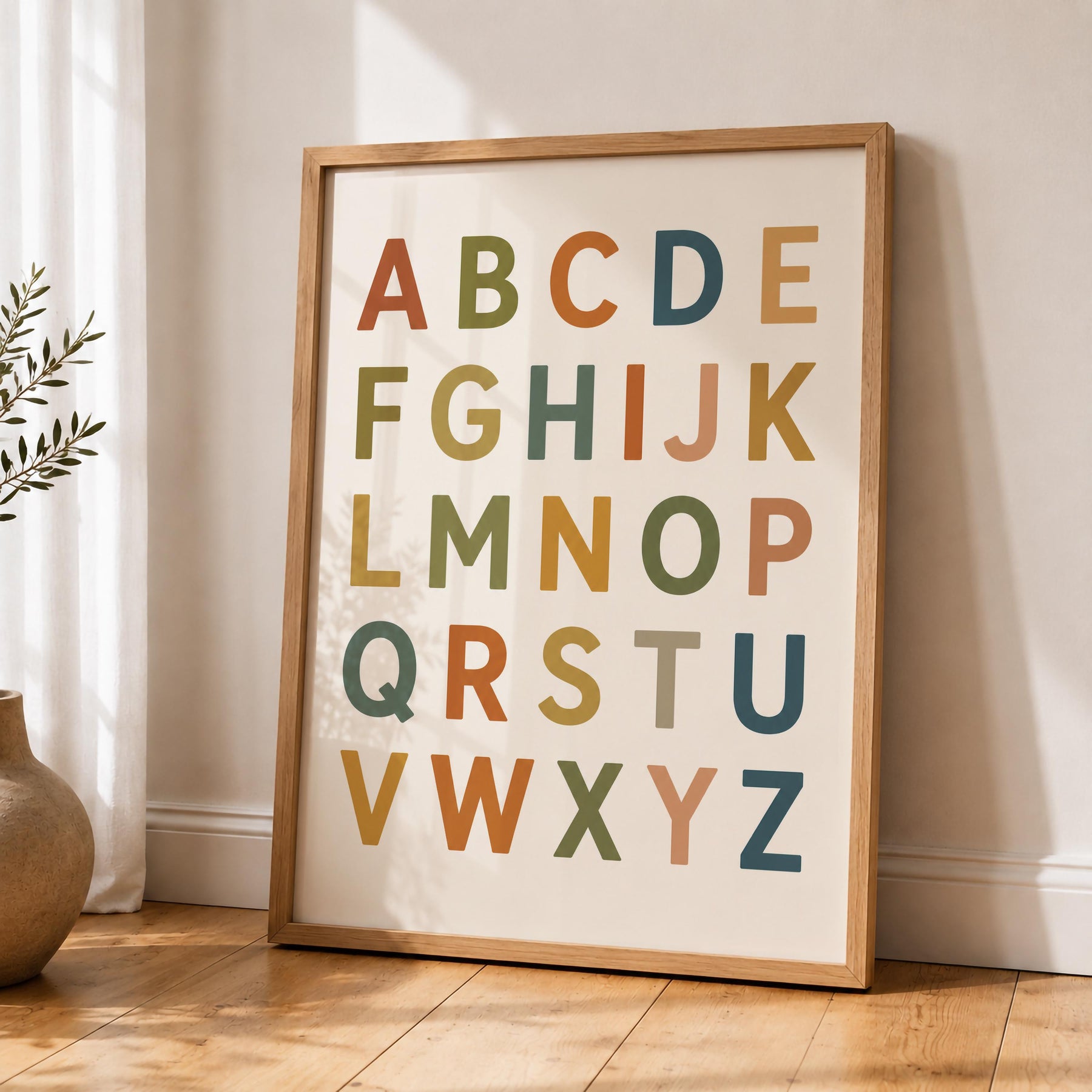 Colourful Alphabet Print | Modern ABC Nursery Decor, Educational Kids Wall Art | Framed or Unframed