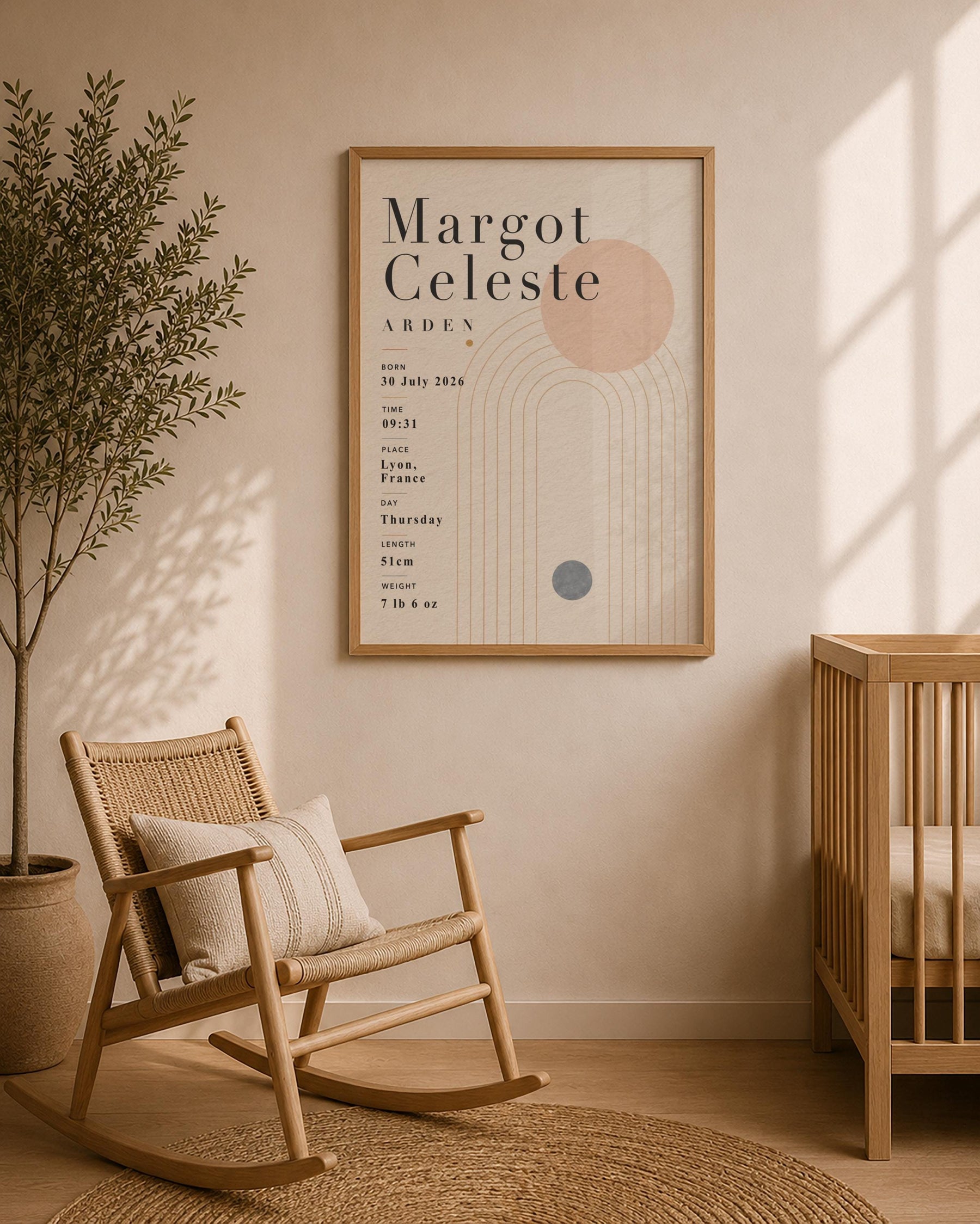 Personalised Birth Record Print | Modern Nursery Wall Art | Framed or Unframed