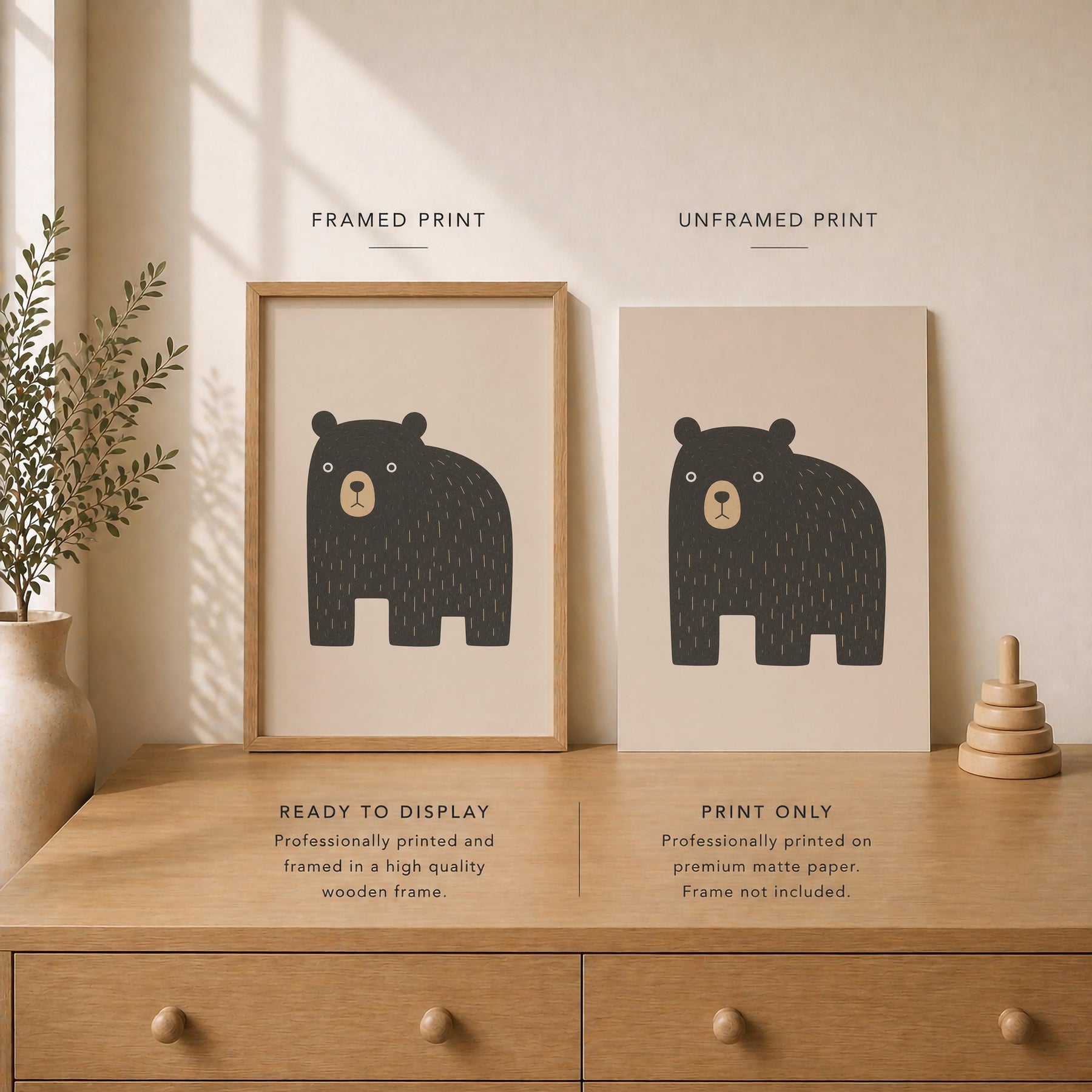 Hand-Painted Bear Wall Art Print | Scandinavian Woodland Nursery Decor | Framed or Unframed