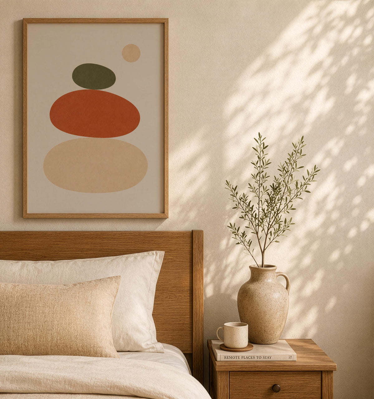 Balance Abstract Stacked Stones Print | Terracotta Olive Minimalist Wall Art | Framed or Unframed