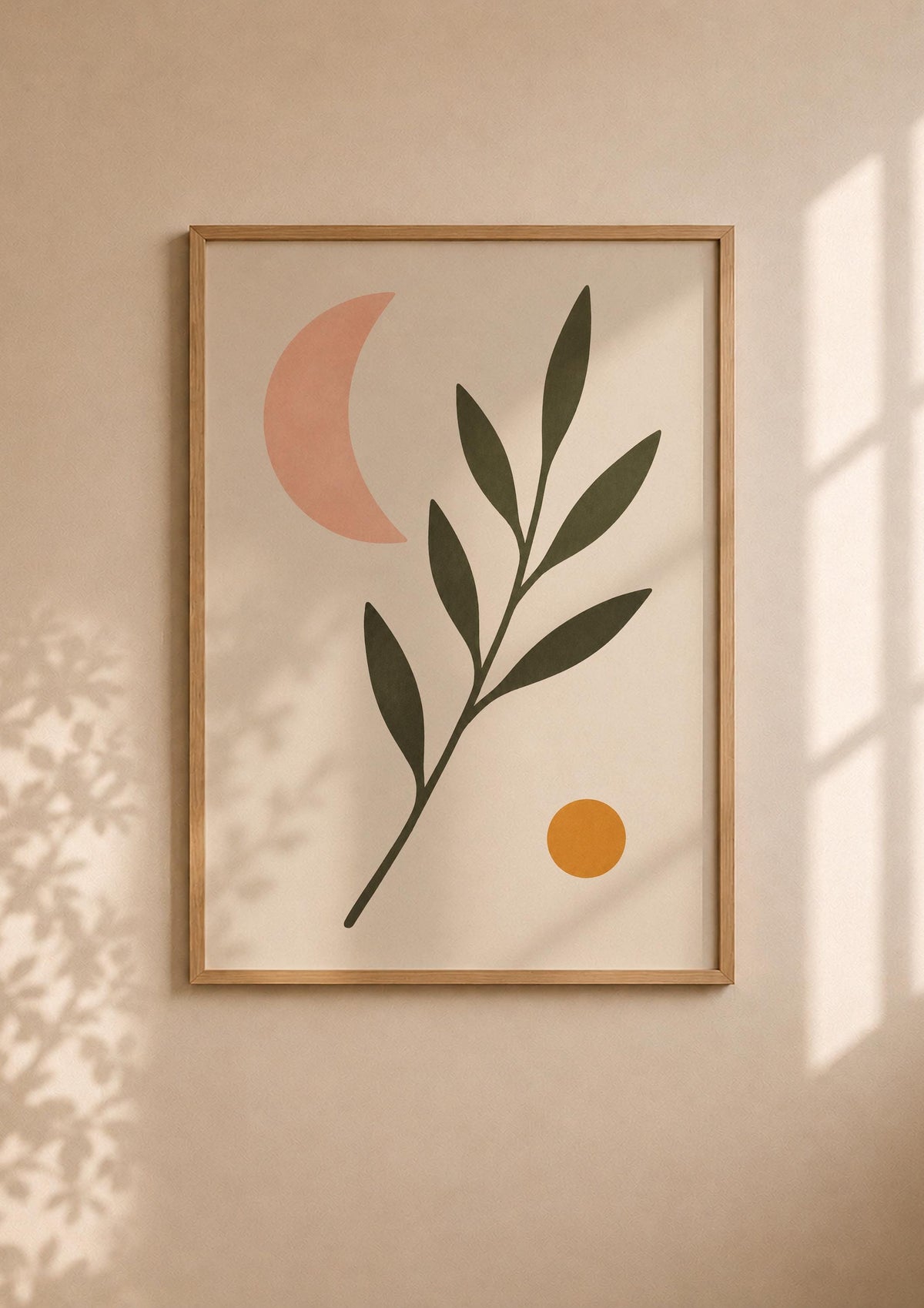 Luna Botanical Crescent Moon Print | Minimalist Scandinavian Wall Art | Framed or Unframed