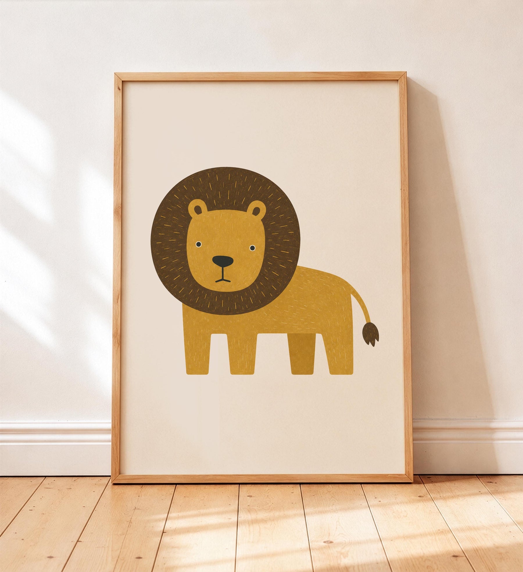Lion Wall Art Print | Scandinavian Safari Animal Print, Neutral Kids Room & Nursery Decor