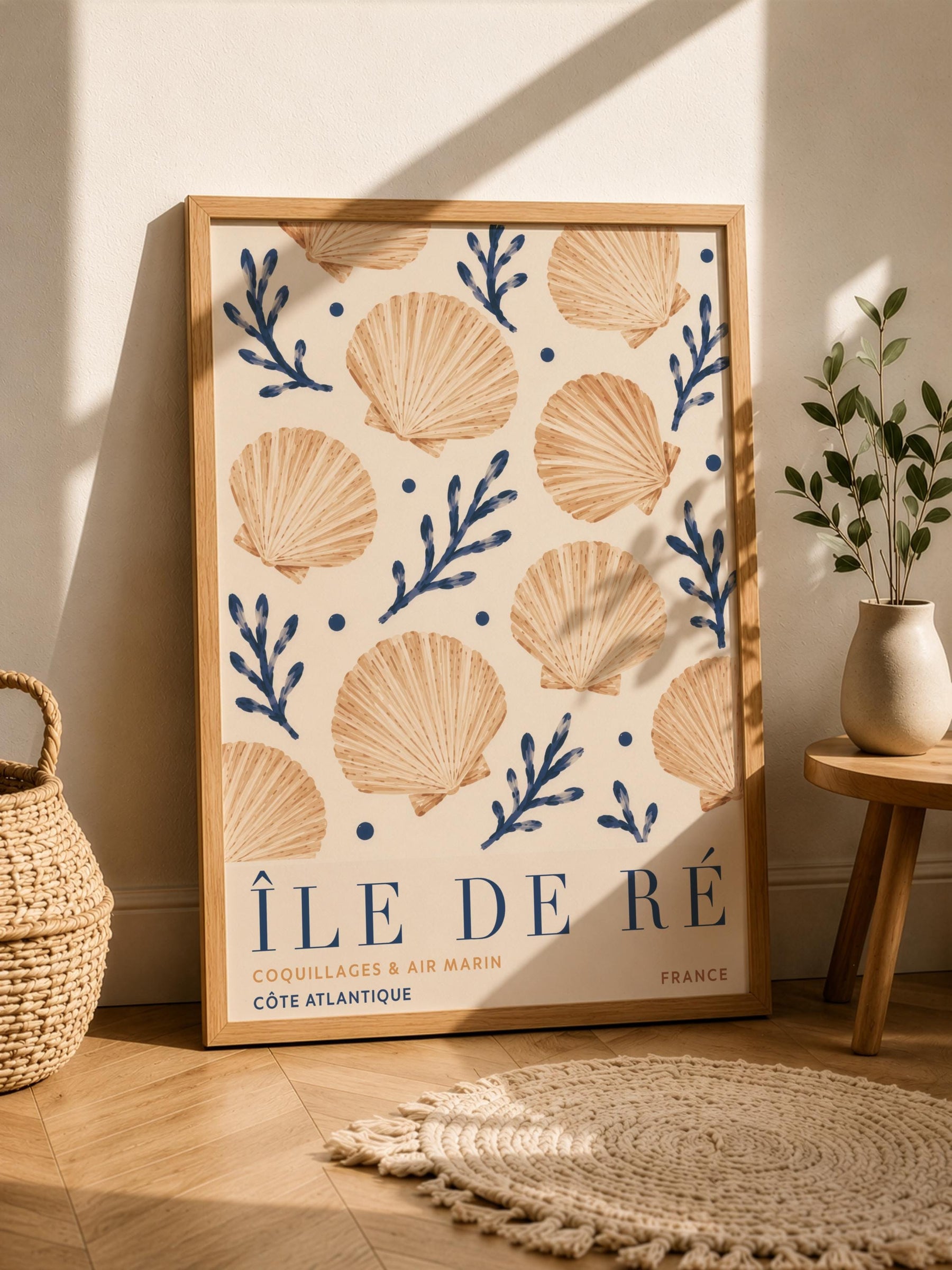Île de Ré Print | Hand-Painted Scallop Shell French Coastal Wall Art | Framed or Unframed