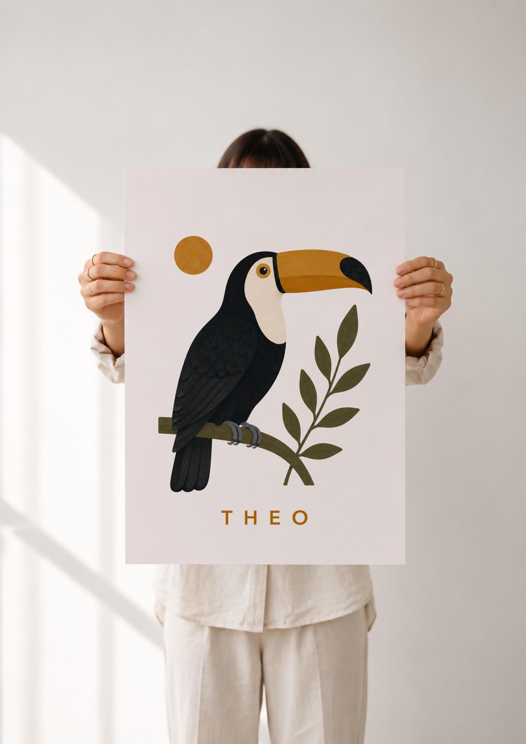 Personalised Toucan Nursery Print, Modern Playroom Tropical Bird Wall Art, Framed or Unframed Poster