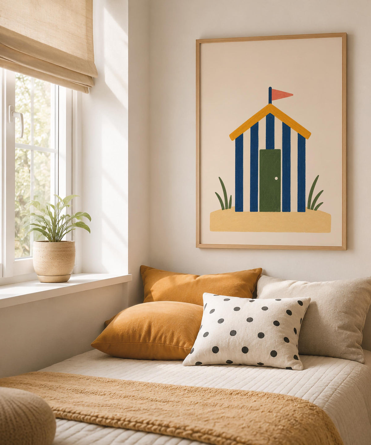 Hand-Painted Beach Hut Print | Colourful Coastal Beach House Decor | Framed or Unframed