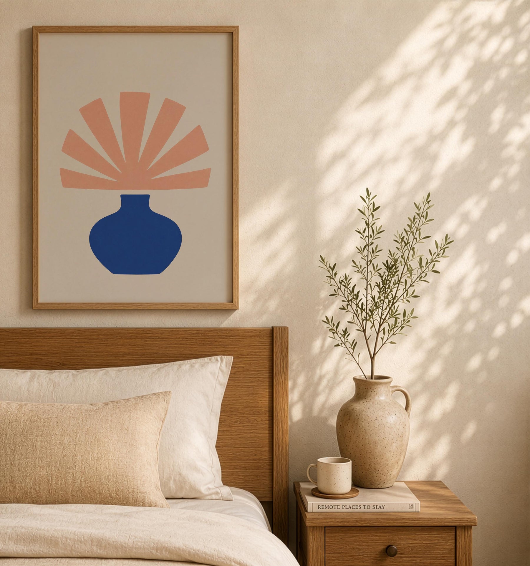 Bloom Abstract Blue Vase Botanical Print | Minimalist Mediterranean Wall Art | Framed or Unframed