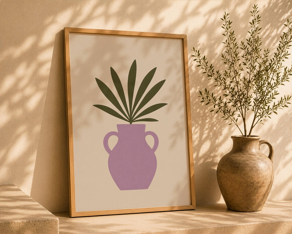 Palmera Palm Frond Vase Print | Modern Botanical Wall Art | Framed or Unframed