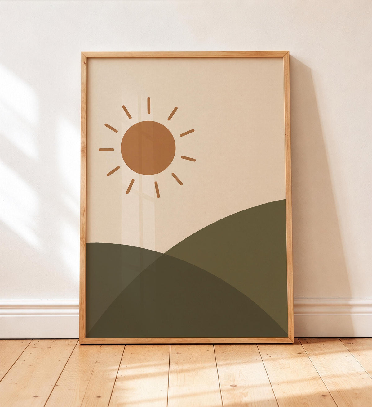 Sun Over Hills Print | Hand-Painted Landscape Wall Art | Framed or Unframed