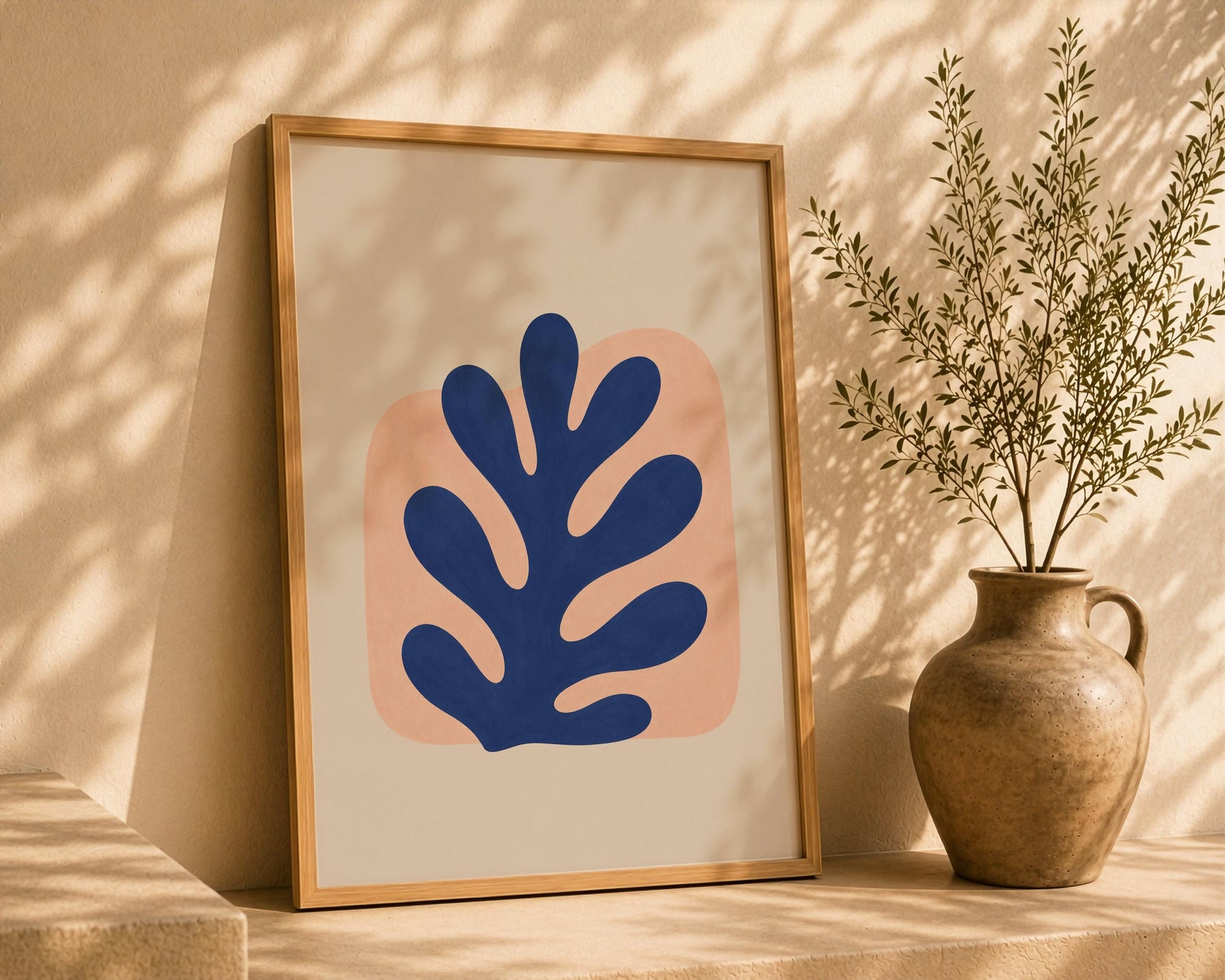 Reef Blue Abstract Botanical Print | Coastal Modern Mediterranean Organic Shape Art | Framed or Unframed