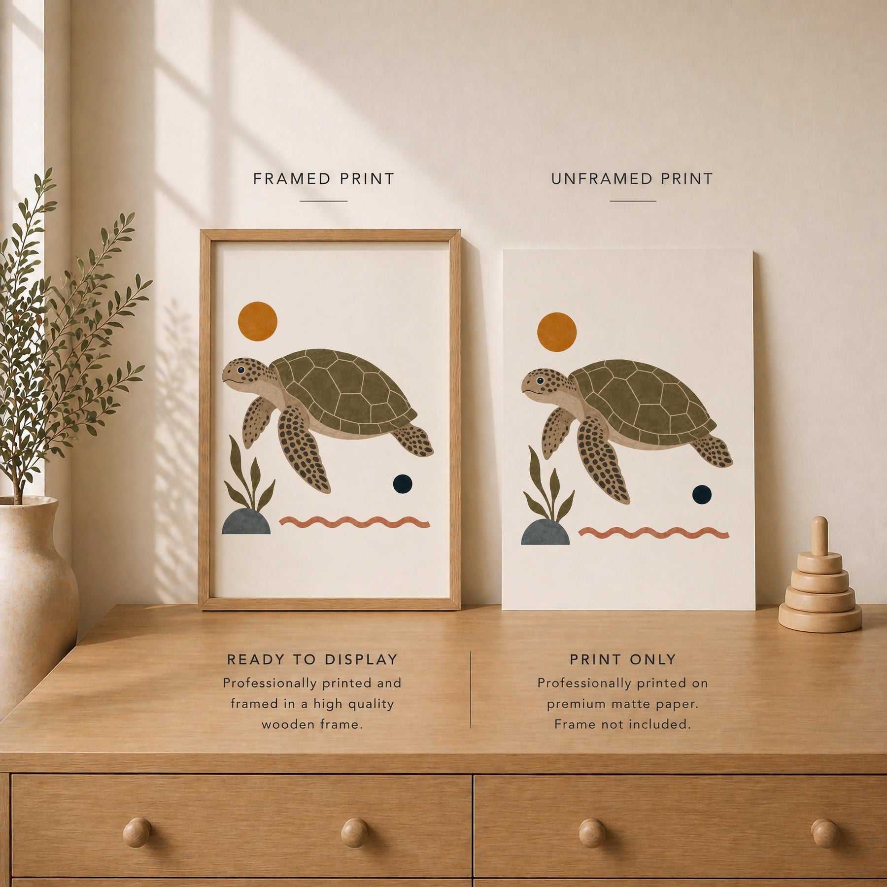 Personalised Sea Turtle Nursery Print | Modern Ocean Animal Wall Art | Framed or Unframed