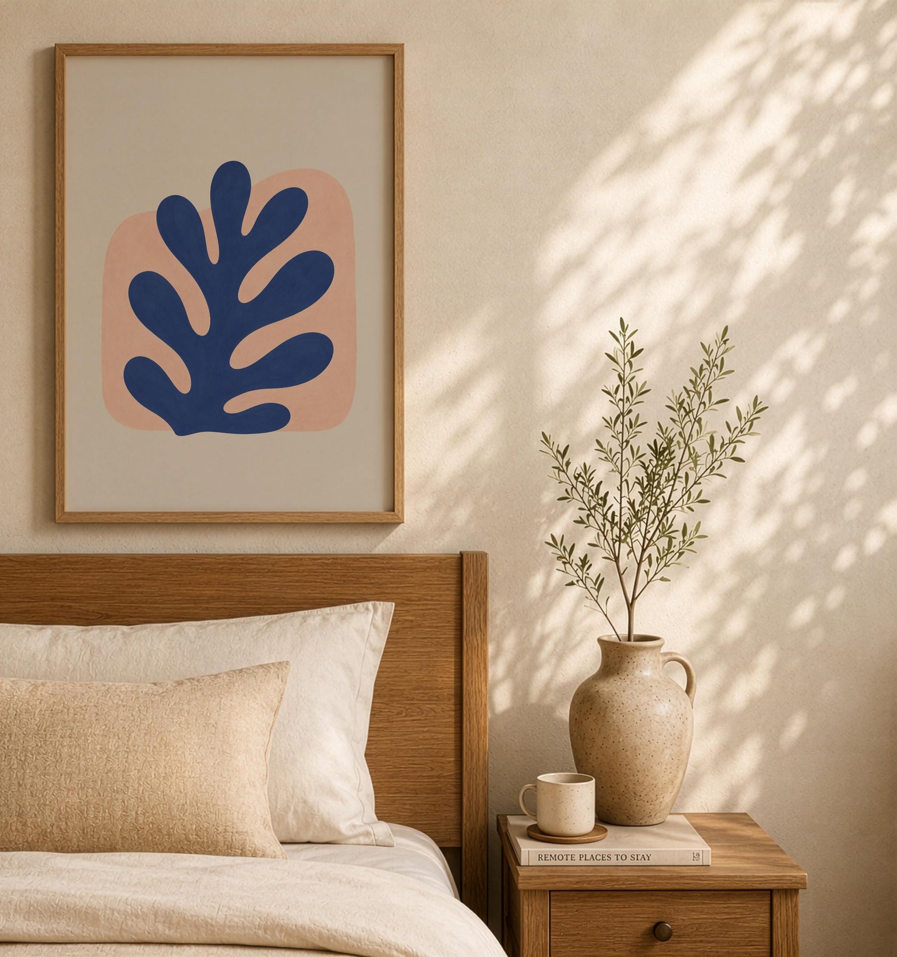 Reef Blue Abstract Botanical Print | Coastal Modern Mediterranean Organic Shape Art | Framed or Unframed