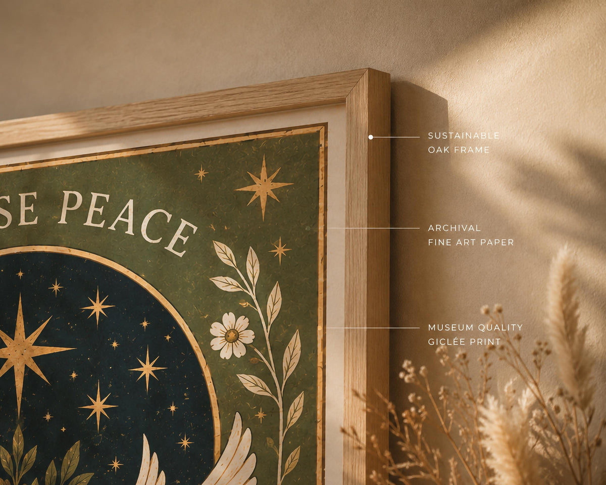 Choose Peace Print | Inspirational Celestial Wall Art, Folk Dove Illustration, Framed or Unframed