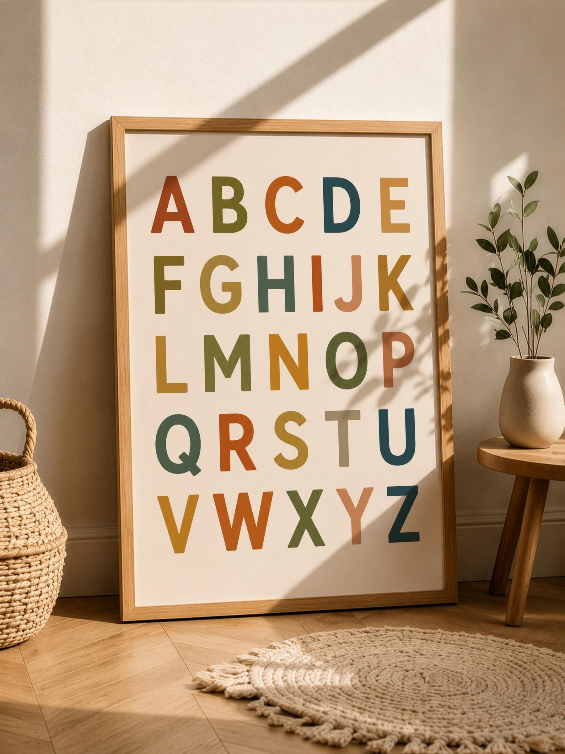 Colourful Alphabet Print | Modern ABC Nursery Decor, Educational Kids Wall Art | Framed or Unframed