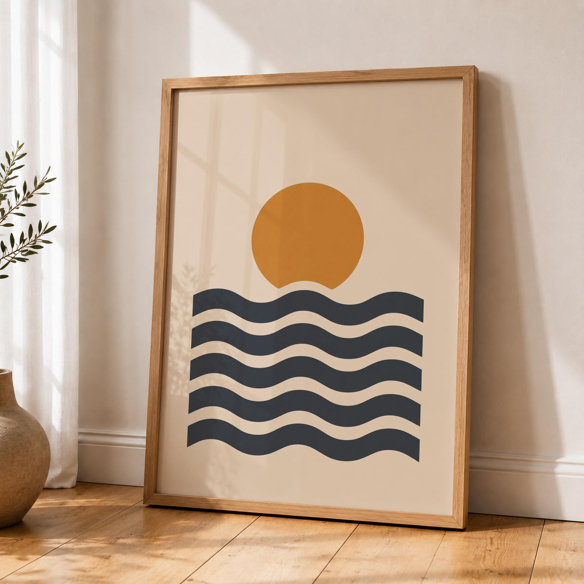 Sunset Waves Print | Scandinavian Coastal Wall Art | Framed or Unframed