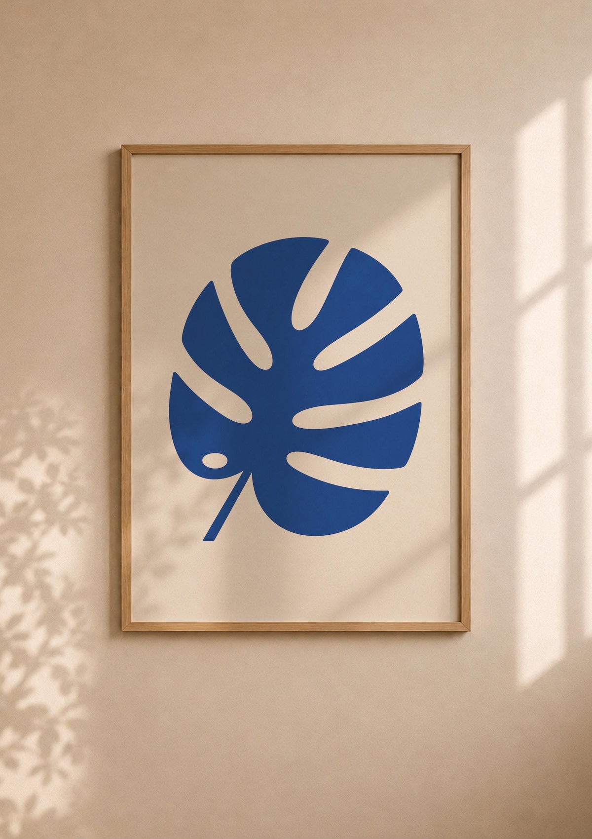 Blue Monstera Leaf Print | Modern Botanical Wall Art, Minimalist Room Decor | Framed or Unframed