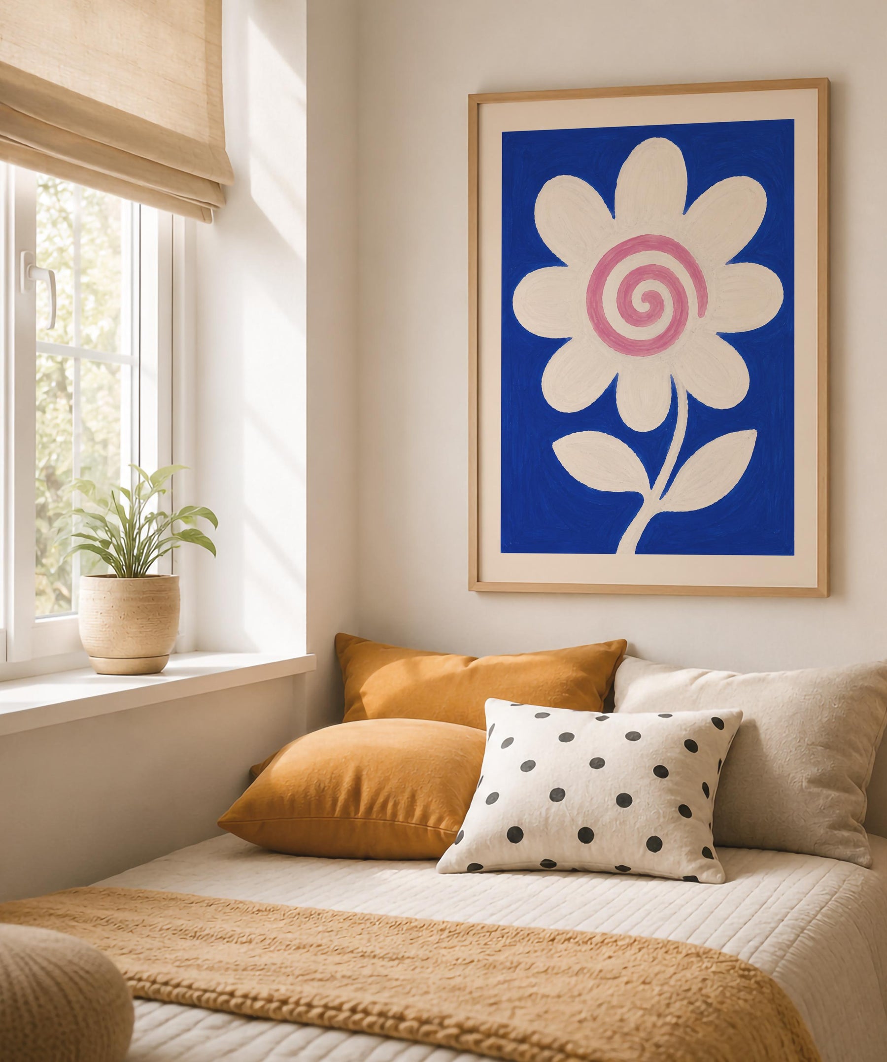 Hand-Painted Floral Print | Scandinavian Folk Art, Modern Botanical Room Decor | Framed or Unframed