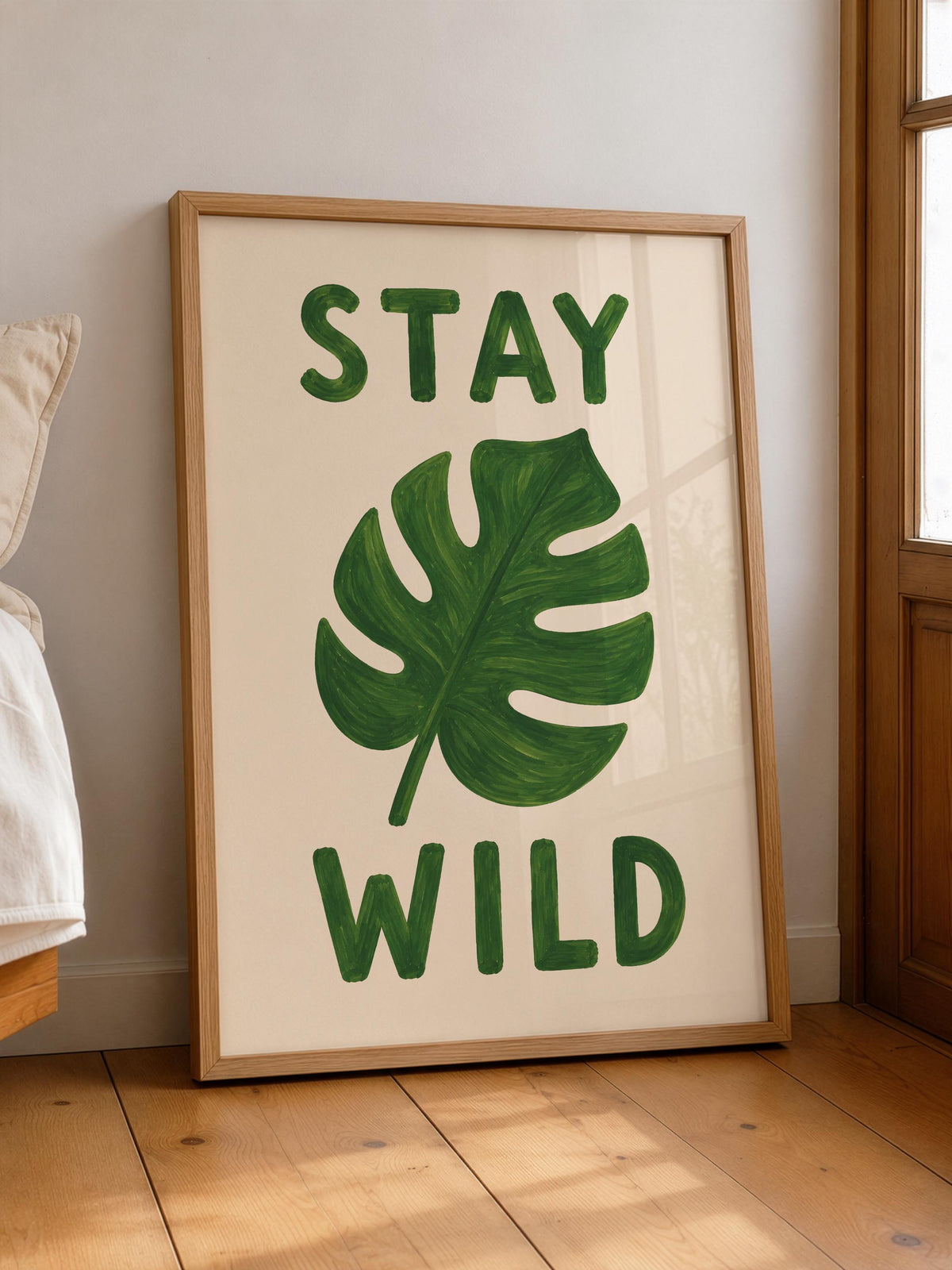 Stay Wild Monstera Leaf Print | Hand-Painted Botanical Kids Nursery Wall Art | Framed or Unframed