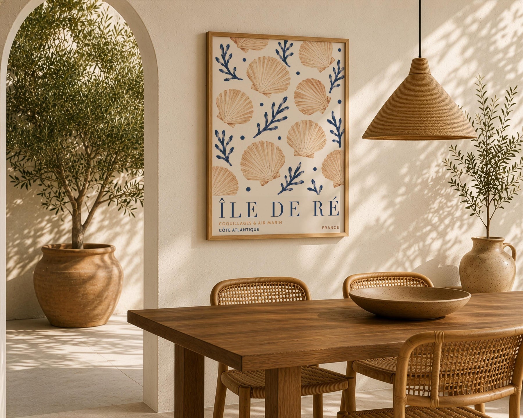 Île de Ré Print | Hand-Painted Scallop Shell French Coastal Wall Art | Framed or Unframed