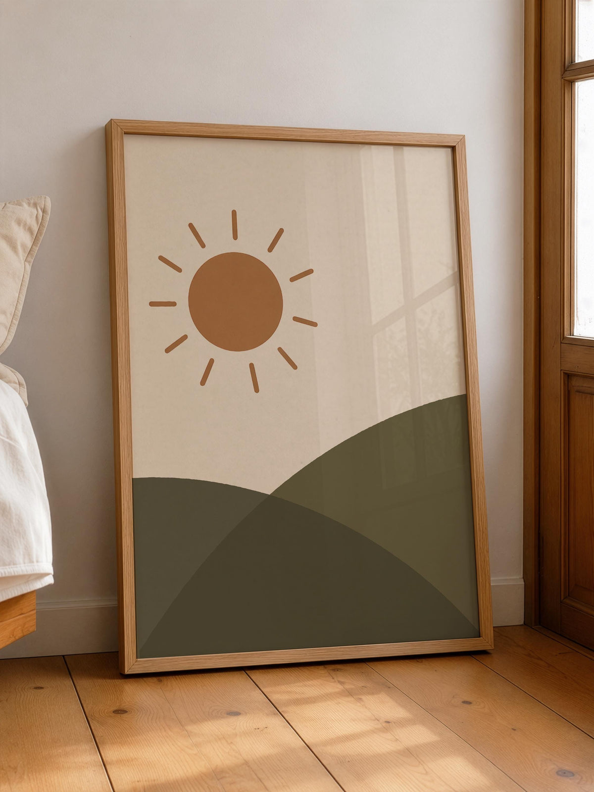 Sun Over Hills Print | Hand-Painted Landscape Wall Art | Framed or Unframed