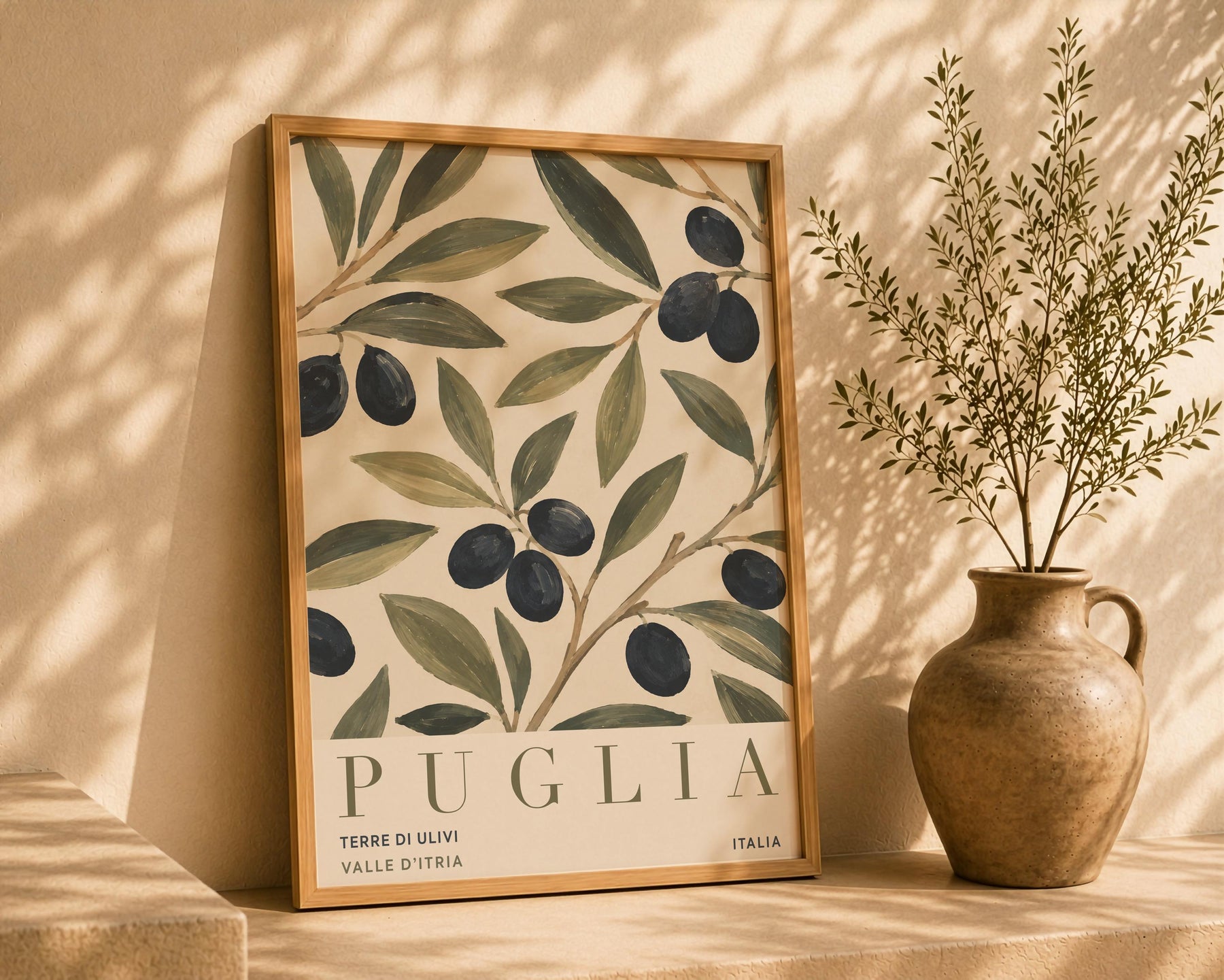Puglia Olive Branch Print | Italian Botanical Travel Poster | Framed or Unframed